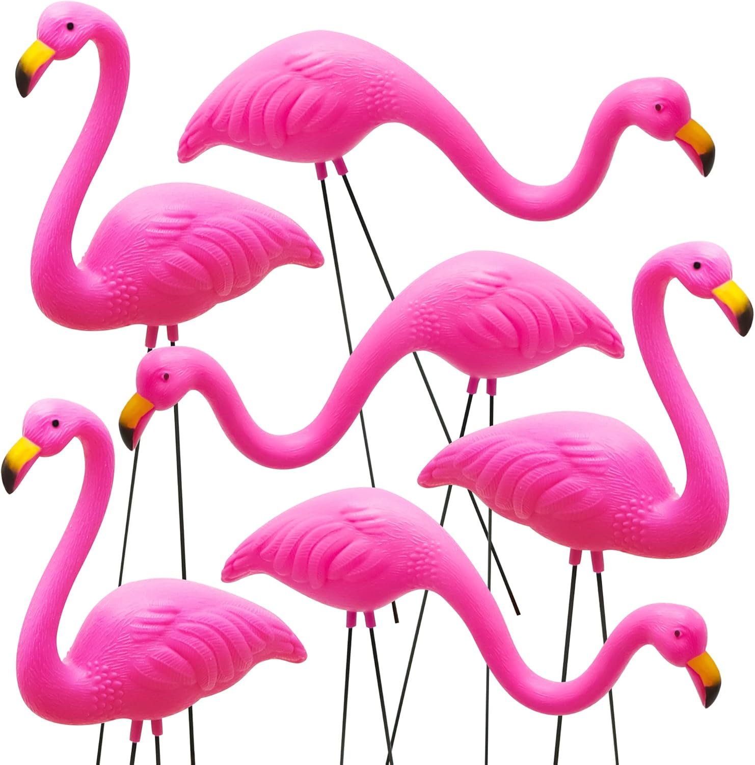 JOYIN Set of 6 Small Pink Flamingo Yard Ornament Stakes, Mini Lawn Plastic Flamingo Statue with Metal Legs for Sidewalks, Outdoor Garden, Luau Party, Tropical Party Decor, 2 Styles - Image 2
