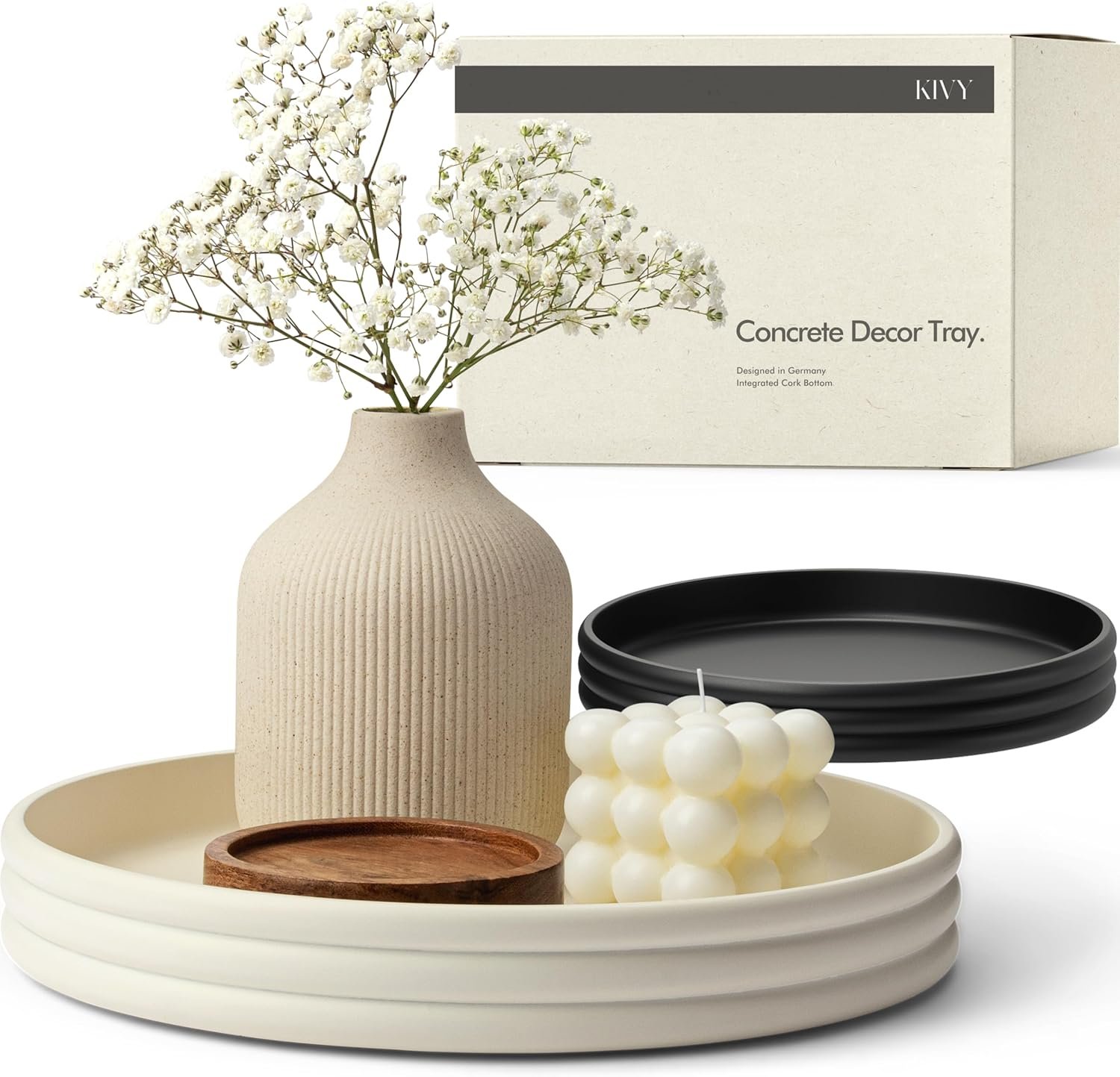 KIVY Round Decorative Concrete Tray 11x1,5 Inch - Modern Circle Coffee Table Tray - Home Decor Flat Bowl for Livingroom & Bedroom - Bandejas Decorativas - Circle Coffee Table Centerpiece (Cream) - Image 2