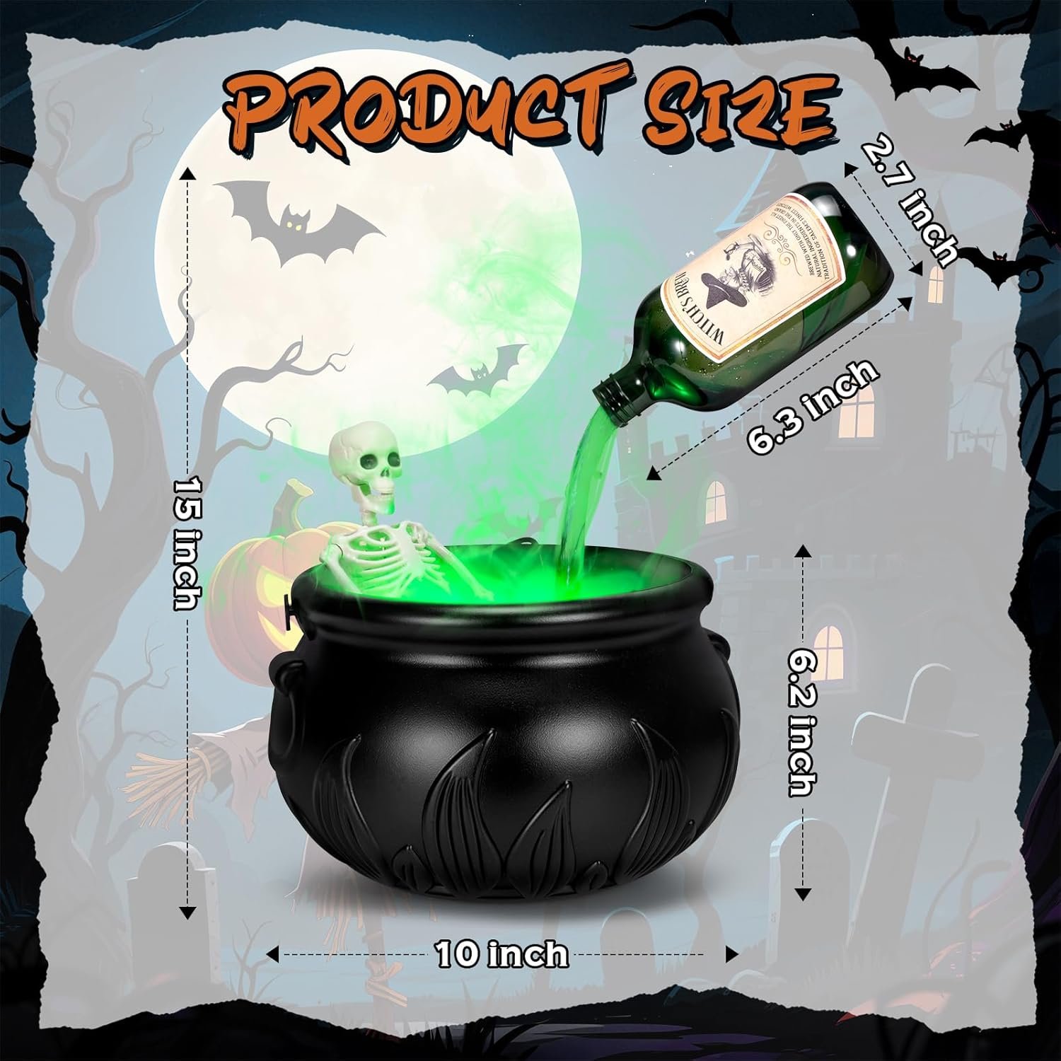 Halloween Decorations Indoor - Cauldron Decor with Skeleton, Magic Floating Potion Bottles & Fog Maker - Black Witches Cauldron Halloween Party Decoration for Home Table - Image 3