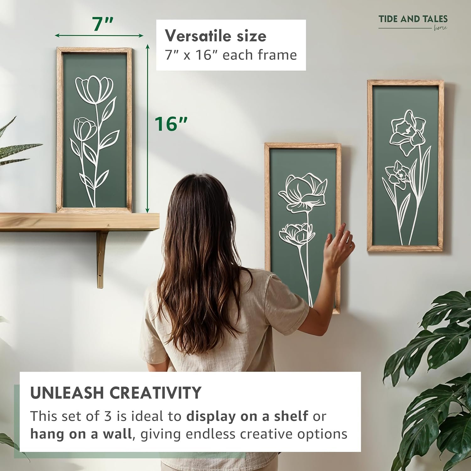 3D Floral Green Wall Art (Set of 3) Lightweight, Wooden Ready-to-Hang Boho Framed Wall Art for Bathroom, Master Bedroom, Living Room or Office - Premium Sage Green Farmhouse Decor - Gift-Boxed - Image 4