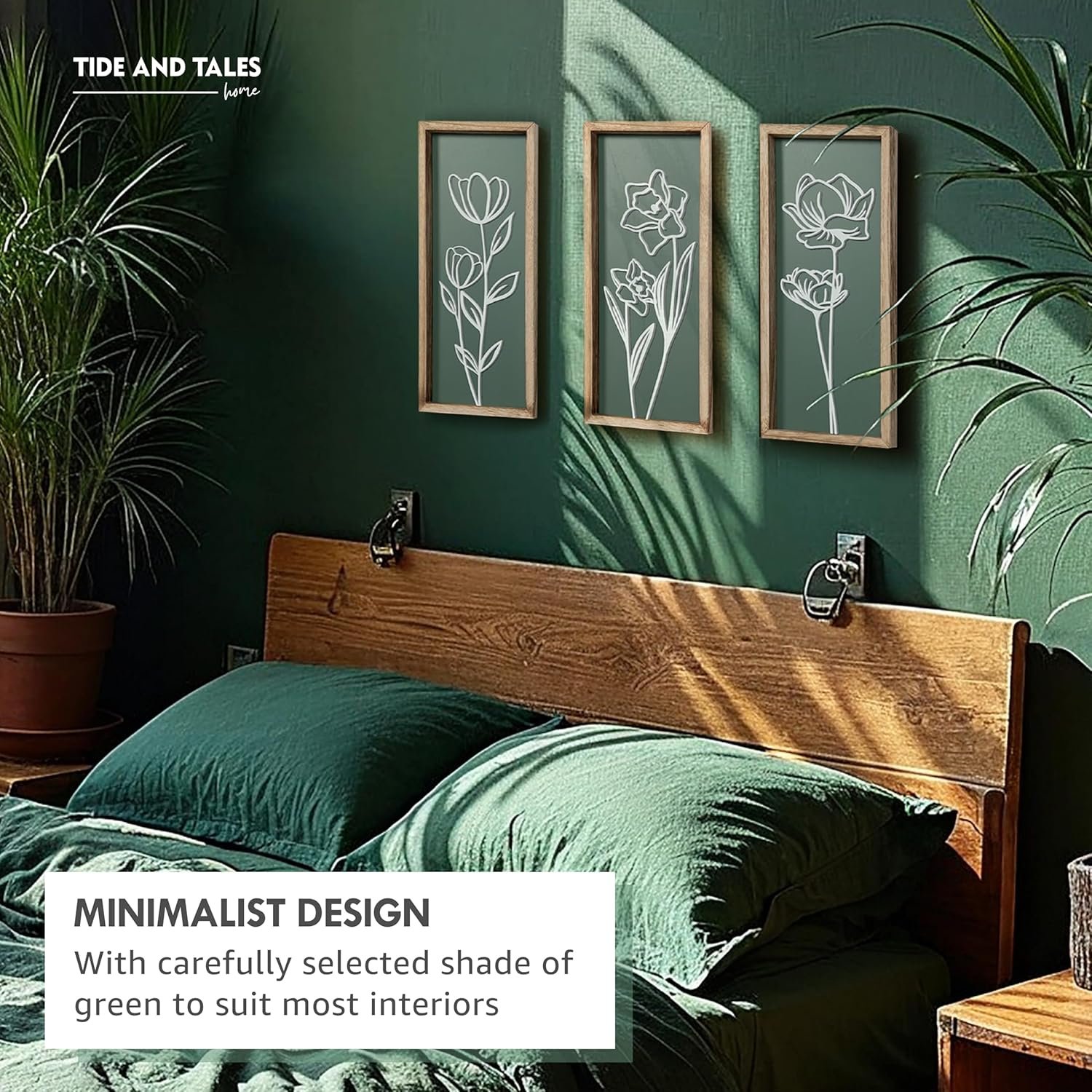 3D Floral Green Wall Art (Set of 3) Lightweight, Wooden Ready-to-Hang Boho Framed Wall Art for Bathroom, Master Bedroom, Living Room or Office - Premium Sage Green Farmhouse Decor - Gift-Boxed - Image 7