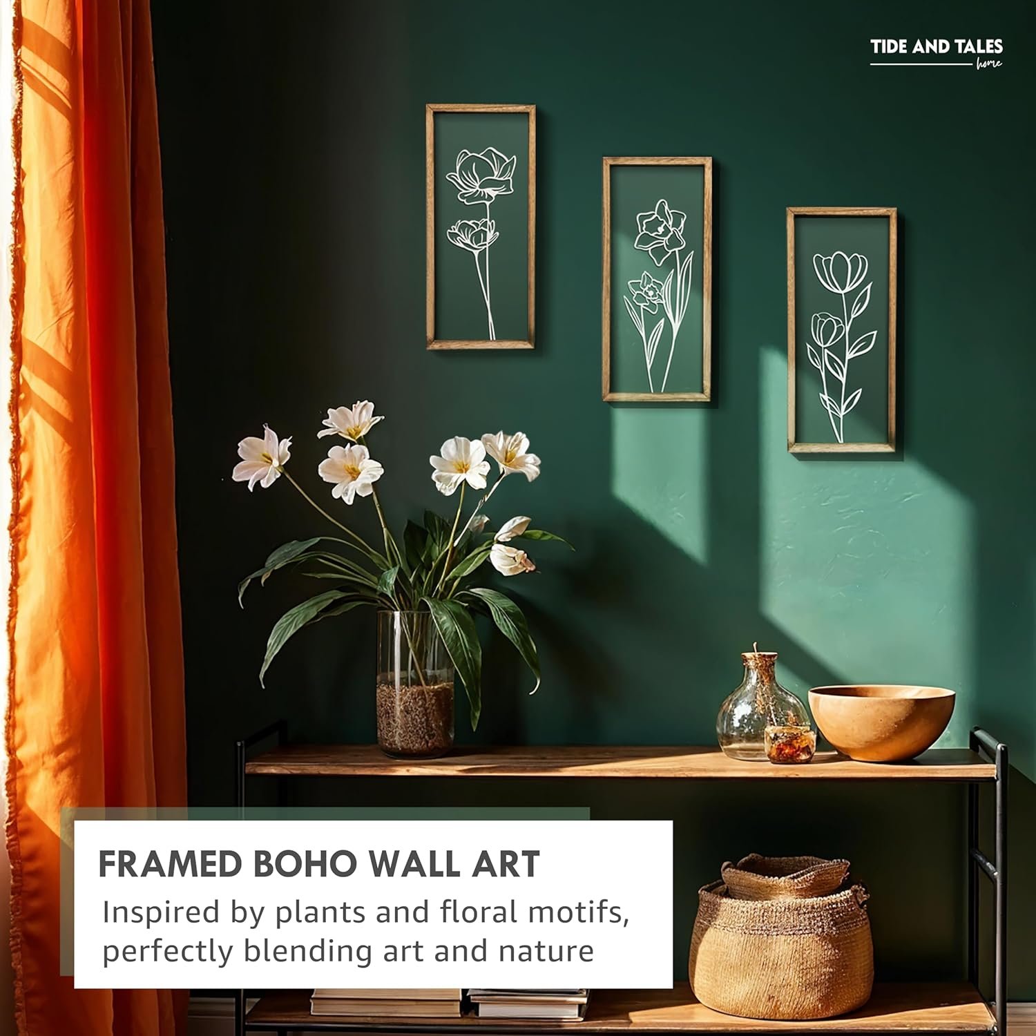 3D Floral Green Wall Art (Set of 3) Lightweight, Wooden Ready-to-Hang Boho Framed Wall Art for Bathroom, Master Bedroom, Living Room or Office - Premium Sage Green Farmhouse Decor - Gift-Boxed - Image 9