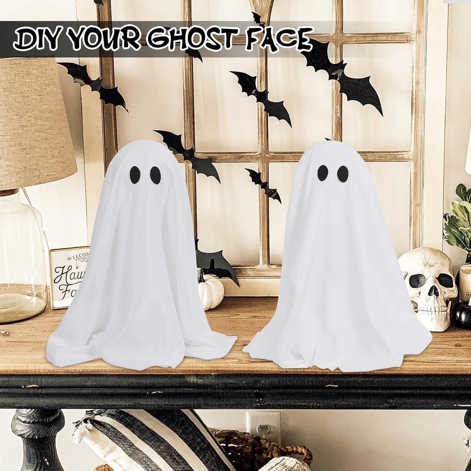 DAZONGE 2 Packs Halloween Decorations, Spooky Ghost Decor with String Lights Battery Operated, Easy to Assemble Ghost Halloween Decorations Indoor - Image 3