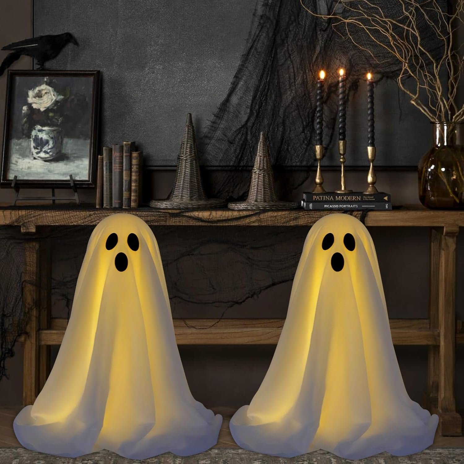 DAZONGE 2 Packs Halloween Decorations, Spooky Ghost Decor with String Lights Battery Operated, Easy to Assemble Ghost Halloween Decorations Indoor - Image 4