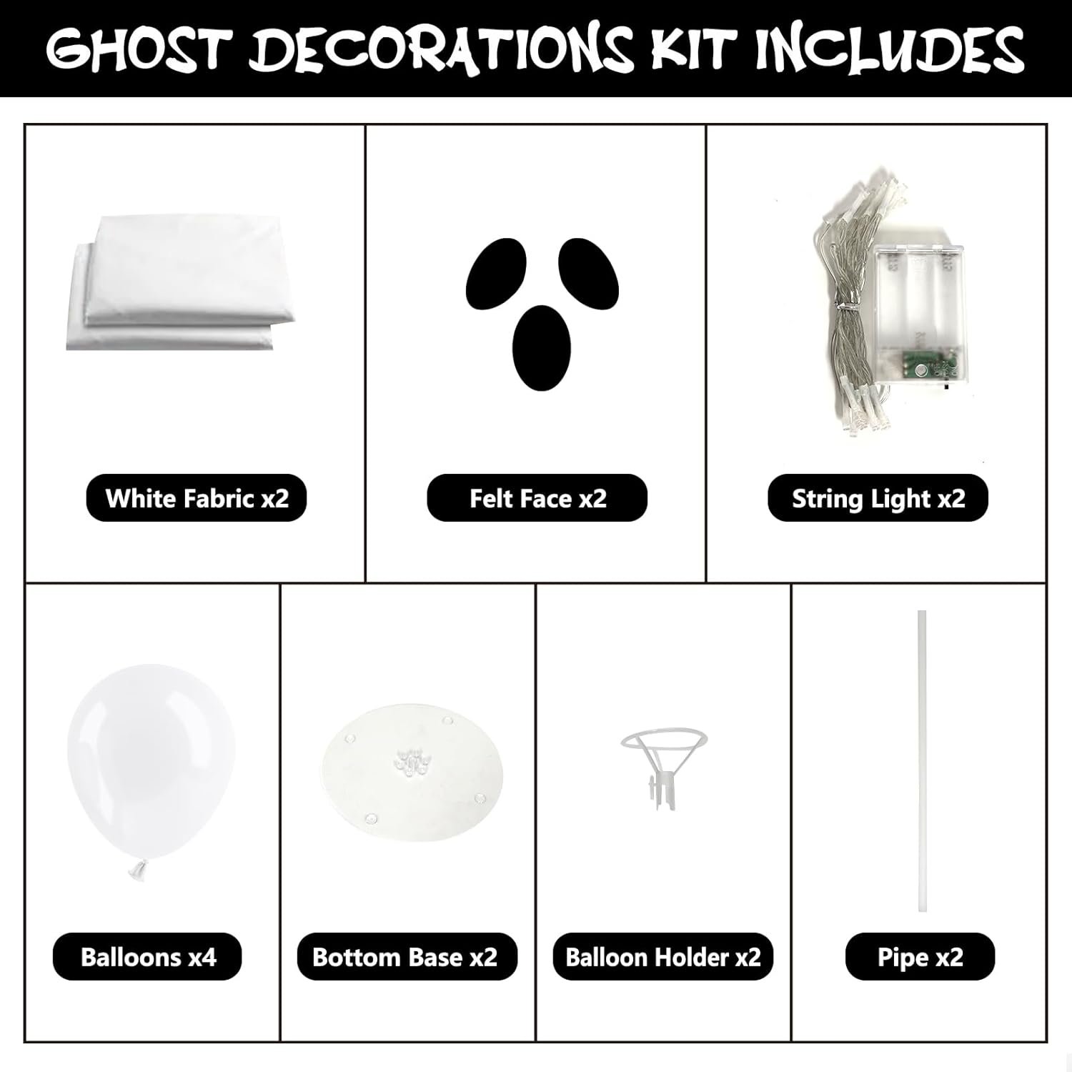 DAZONGE 2 Packs Halloween Decorations, Spooky Ghost Decor with String Lights Battery Operated, Easy to Assemble Ghost Halloween Decorations Indoor - Image 7