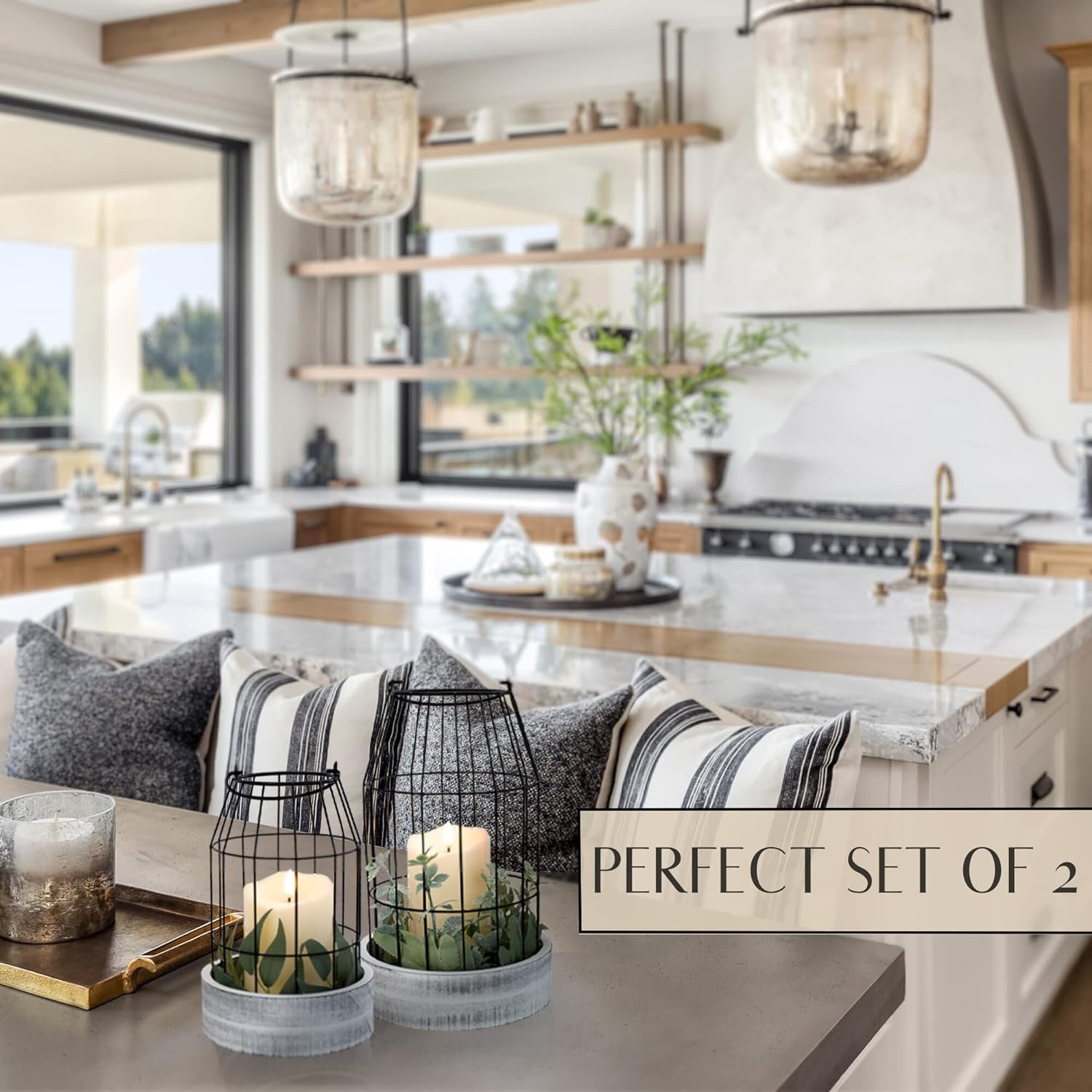 Rustic Farmhouse Lantern Decor Set of 2 - Stylish Decorative Lanterns for Your Living Room, Fireplace Mantle or Kitchen Dining Table - Modern Upscale Beauty for Your Entire Home - Image 5