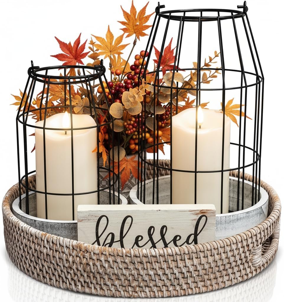 Rustic Farmhouse Lantern Decor Set of 2 - Stylish Decorative Lanterns for Your Living Room, Fireplace Mantle or Kitchen Dining Table - Modern Upscale Beauty for Your Entire Home - Image 9