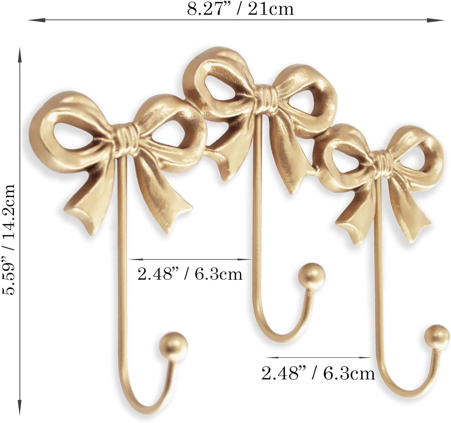 Small Bow Wall Hook,Gold Wall Mounted Functional Hooks,Antique Gold Cast Iron Hook for Coats,Bags, Bath Towels,Room Decorations,Girls Room,Bathroom,Office(Three-Bows Hooks:8.27x5.59 inches) - Image 6