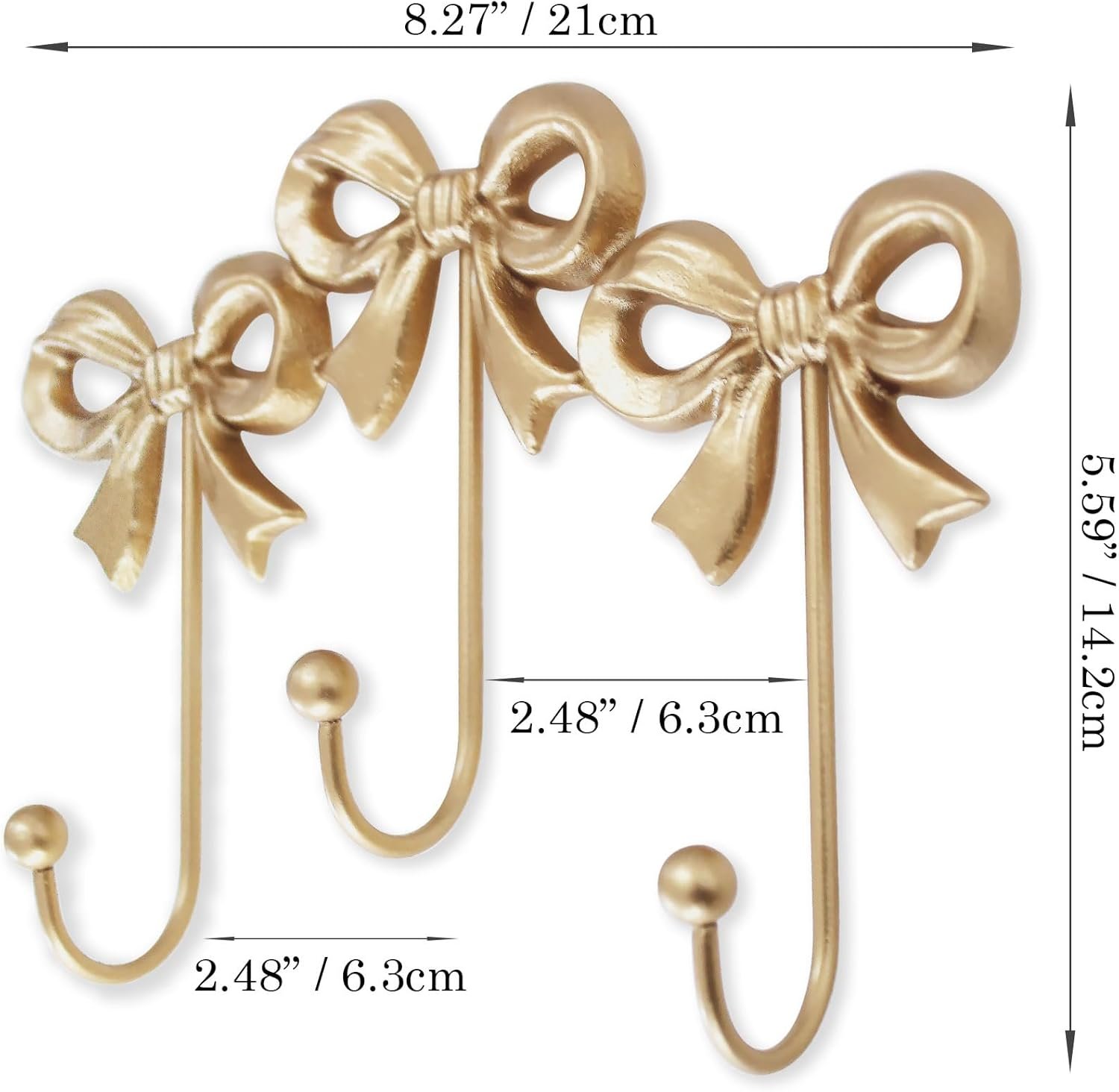 Small Bow Wall Hook,Gold Wall Mounted Functional Hooks,Antique Gold Cast Iron Hook for Coats,Bags, Bath Towels,Room Decorations,Girls Room,Bathroom,Office(Three-Bows Hooks:8.27x5.59 inches) - Image 8