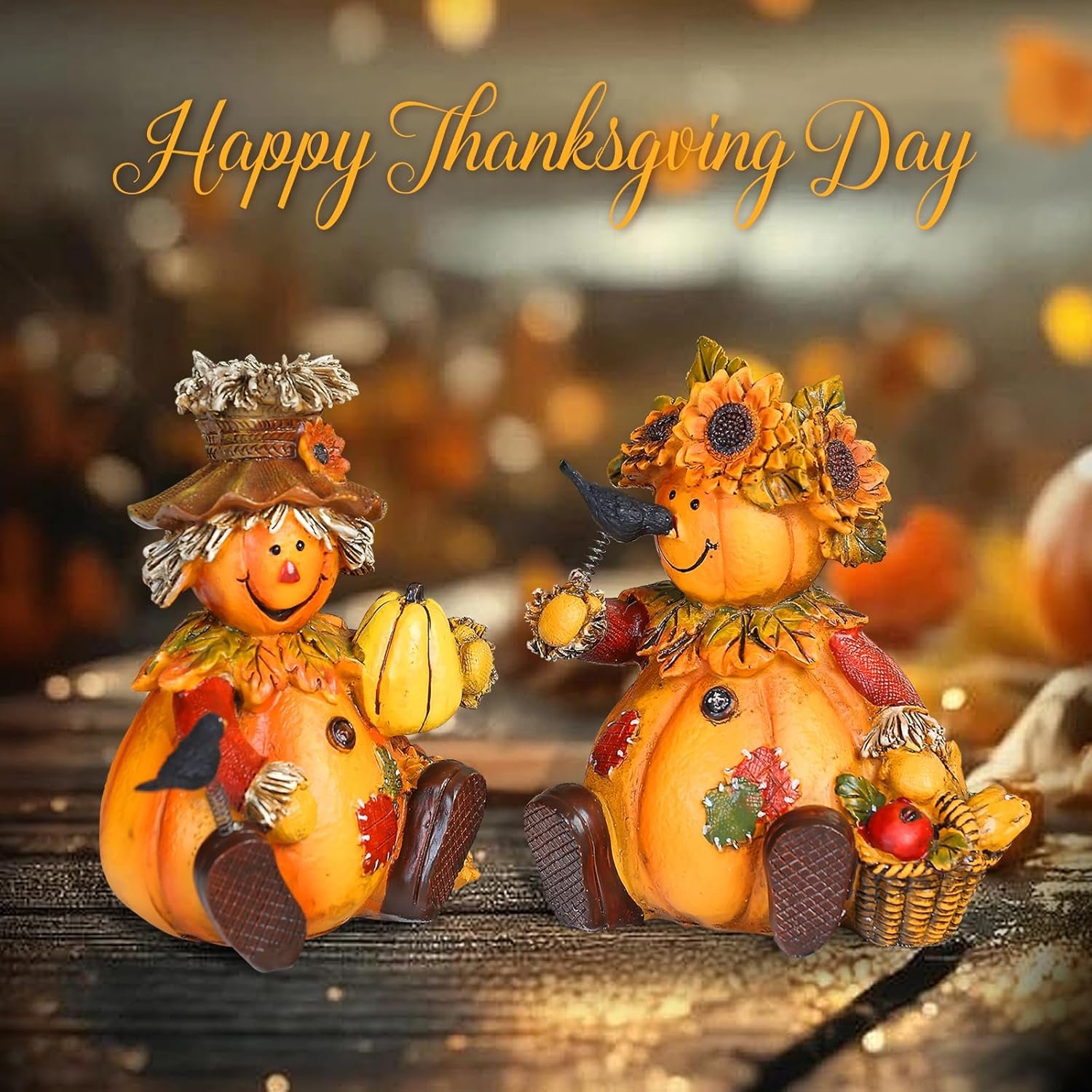 Topadorn Polystone Table Decor Seasonal Fall Harvest Statue Pumpkin People Dolls for Home Fall Decor for Thanksgiving Day, Set of 2 - Image 4