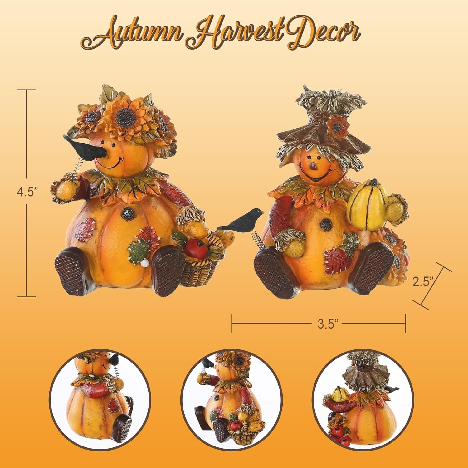 Topadorn Polystone Table Decor Seasonal Fall Harvest Statue Pumpkin People Dolls for Home Fall Decor for Thanksgiving Day, Set of 2 - Image 6