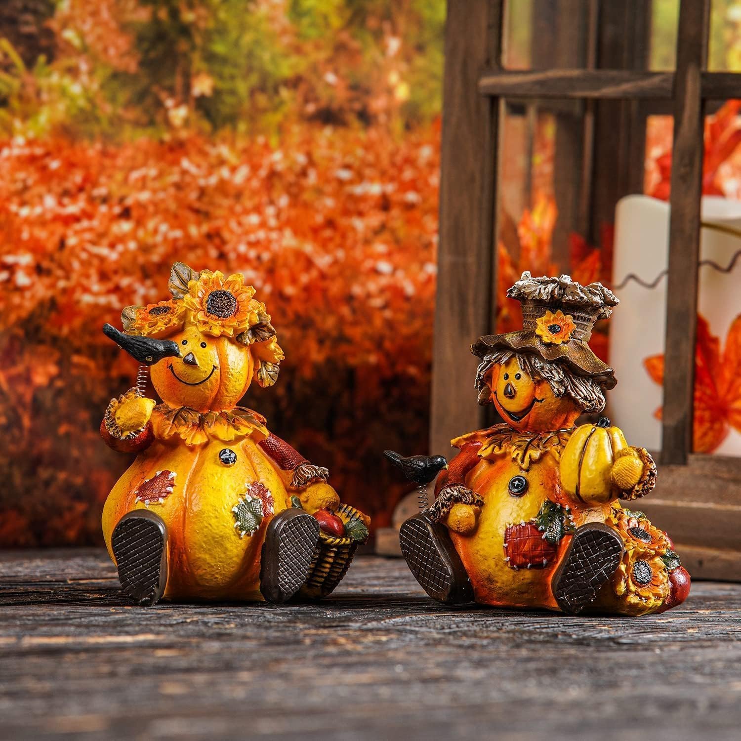 Topadorn Polystone Table Decor Seasonal Fall Harvest Statue Pumpkin People Dolls for Home Fall Decor for Thanksgiving Day, Set of 2 - Image 7