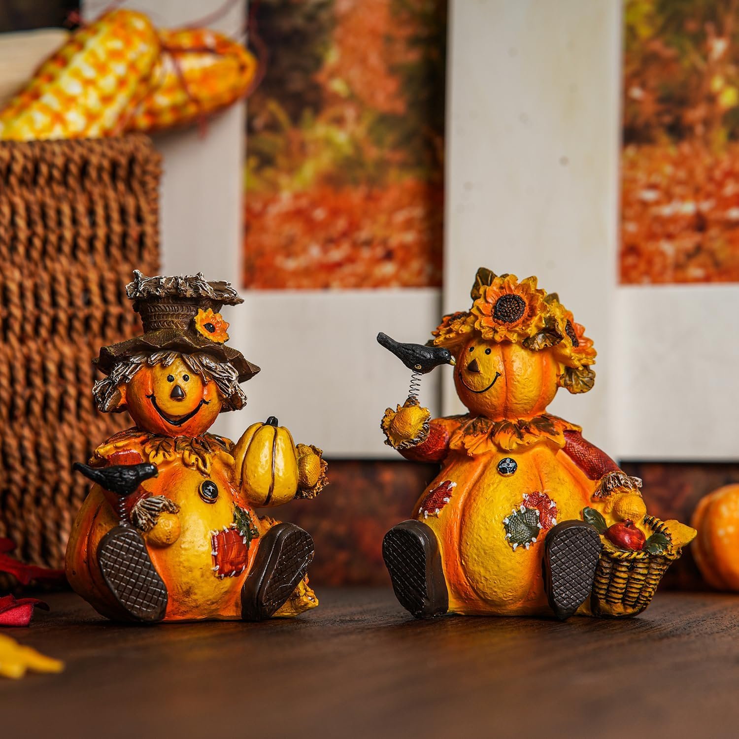 Topadorn Polystone Table Decor Seasonal Fall Harvest Statue Pumpkin People Dolls for Home Fall Decor for Thanksgiving Day, Set of 2 - Image 8