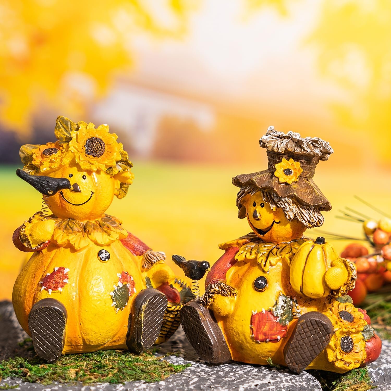 Topadorn Polystone Table Decor Seasonal Fall Harvest Statue Pumpkin People Dolls for Home Fall Decor for Thanksgiving Day, Set of 2 - Image 9