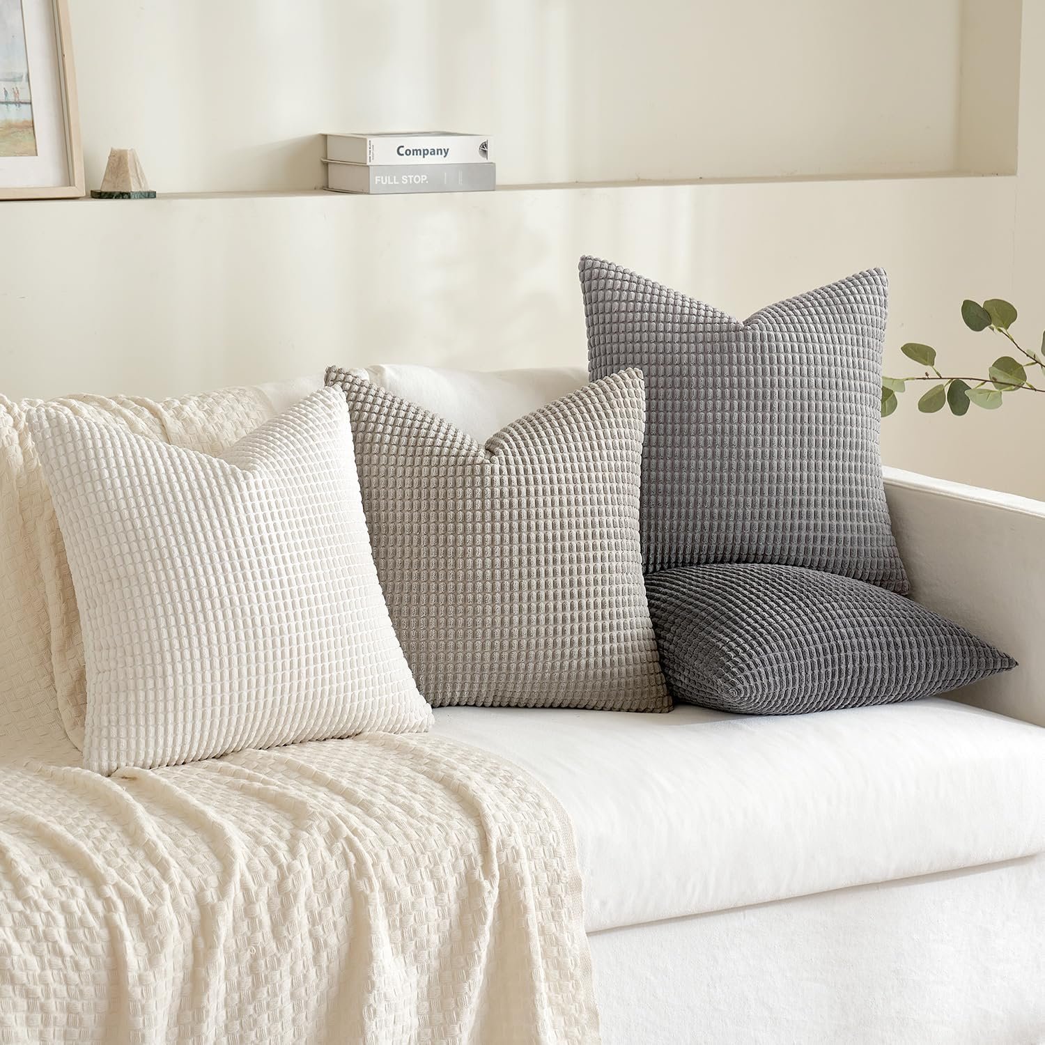 MIULEE Timeless Neutral Pillow Covers 18x18 Inch Set of 4 Mid Century Modern Grey Throw Pillows Rustic Corduroy Couch Pillowcases Nordic Home Decor for Sofa Living Room Bed - Image 3