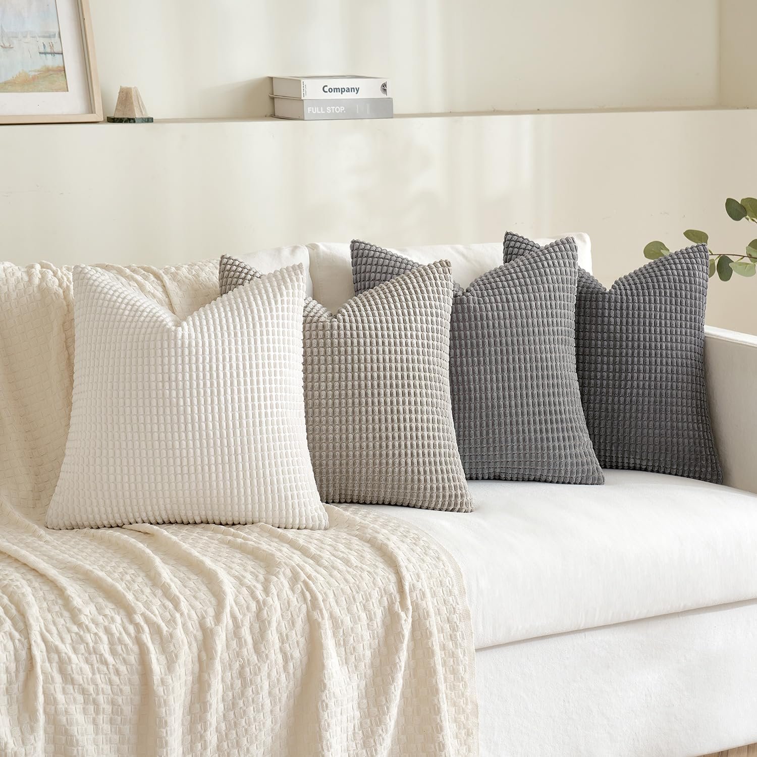 MIULEE Timeless Neutral Pillow Covers 18x18 Inch Set of 4 Mid Century Modern Grey Throw Pillows Rustic Corduroy Couch Pillowcases Nordic Home Decor for Sofa Living Room Bed - Image 4