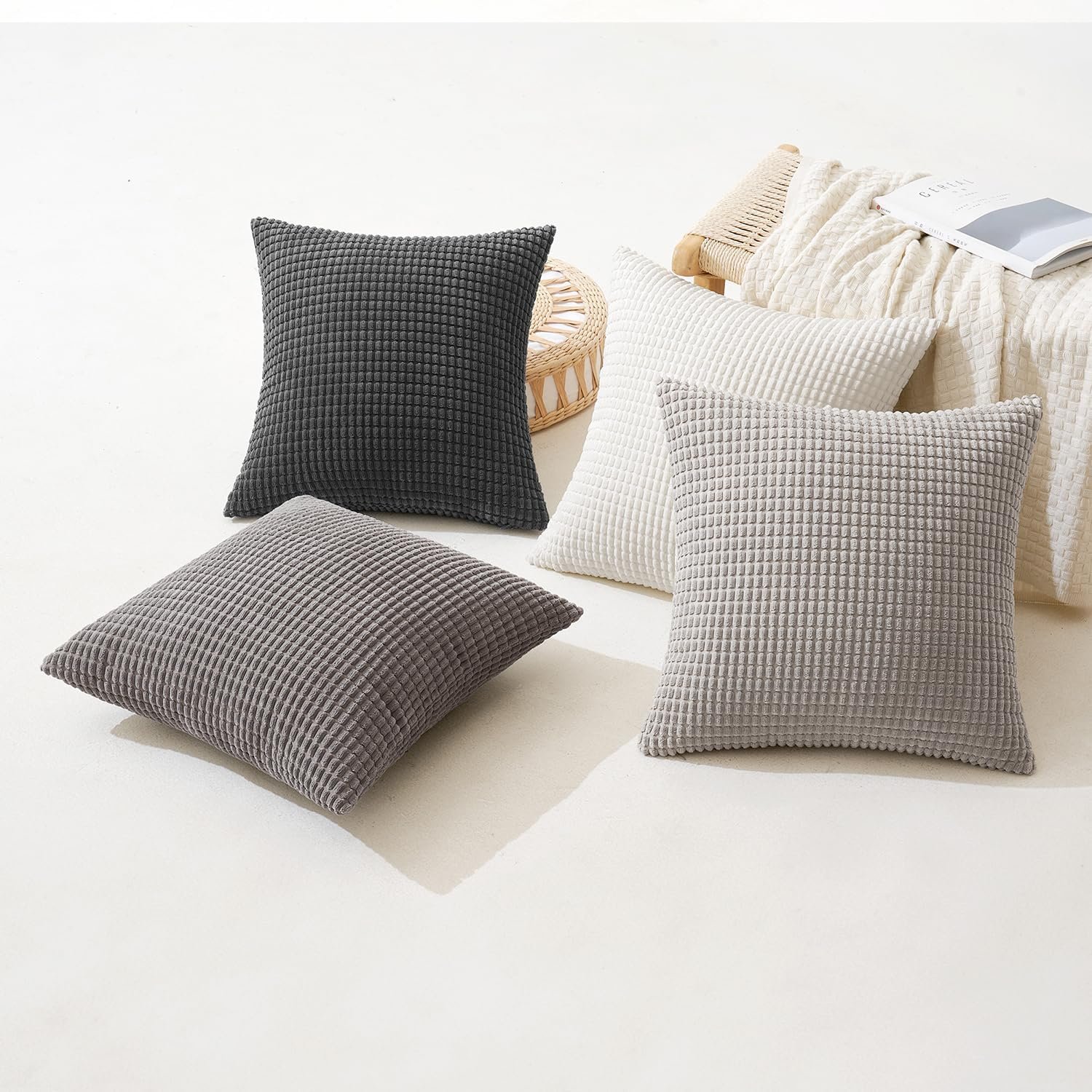 MIULEE Timeless Neutral Pillow Covers 18x18 Inch Set of 4 Mid Century Modern Grey Throw Pillows Rustic Corduroy Couch Pillowcases Nordic Home Decor for Sofa Living Room Bed - Image 5