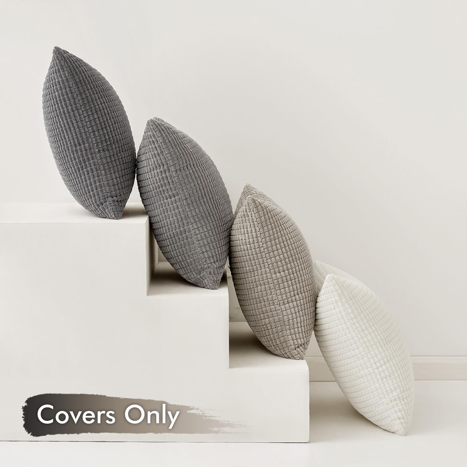 MIULEE Timeless Neutral Pillow Covers 18x18 Inch Set of 4 Mid Century Modern Grey Throw Pillows Rustic Corduroy Couch Pillowcases Nordic Home Decor for Sofa Living Room Bed - Image 6