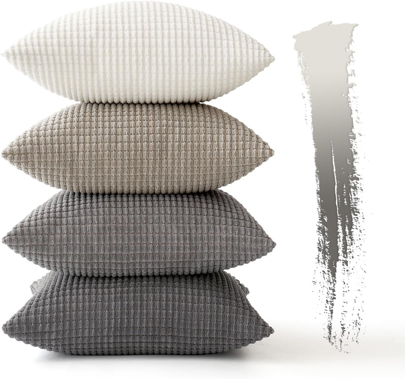 MIULEE Timeless Neutral Pillow Covers 18x18 Inch Set of 4 Mid Century Modern Grey Throw Pillows Rustic Corduroy Couch Pillowcases Nordic Home Decor for Sofa Living Room Bed - Image 8
