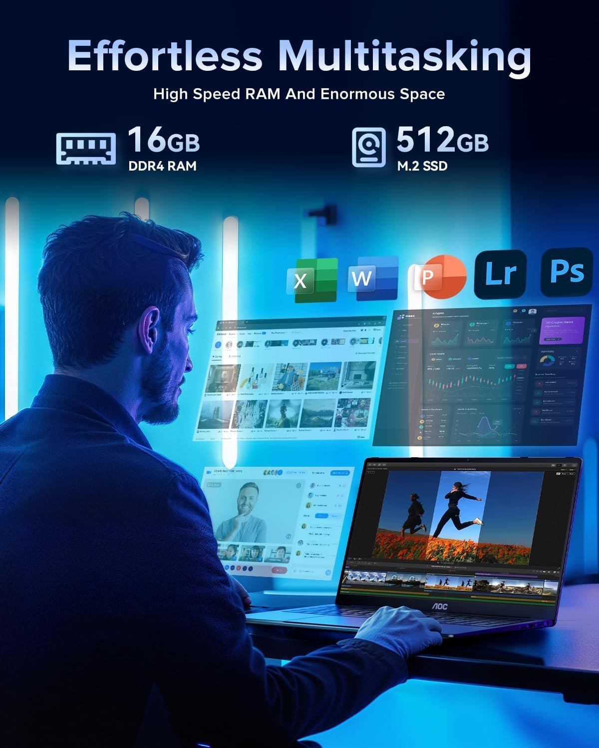 AOC 2025 Laptop, 15.6 inch FHD Screen Laptop Computer, Work Laptops with Intel N95 Processor Laptop 16GB RAM, 512GB SSD, Windows 11 Laptop Computer, Light&Thin, Metal Shell, Webcam, Type-C, USB 3.2 - Image 3