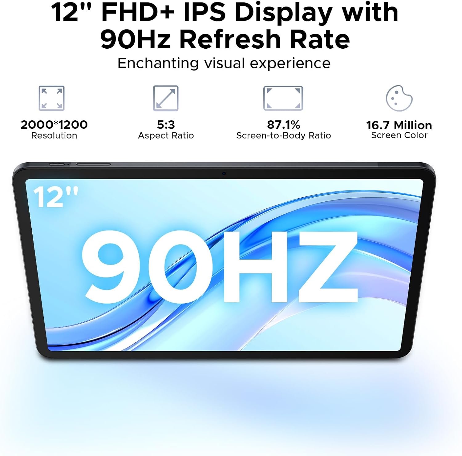 DOOGEE Tab E3+ Android 15 Tablet,Helio G100 Octa-Core,12 inch Tablet,32GB+256GB/TF 2TB,7.5mm Ultra-Thin,90Hz Display,8800mAh,Bluetooth 5.0+5G WiFi,13MP+5MP,Gemini AI/Dual SIM/Face ID/OTG/GPS,Black - Image 3