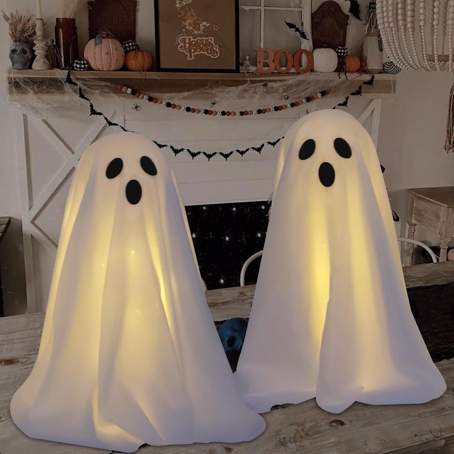 DAZONGE 2 Packs Halloween Decorations, Spooky Ghost Decor with String Lights Battery Operated, Easy to Assemble Ghost Halloween Decorations Indoor - Image 2