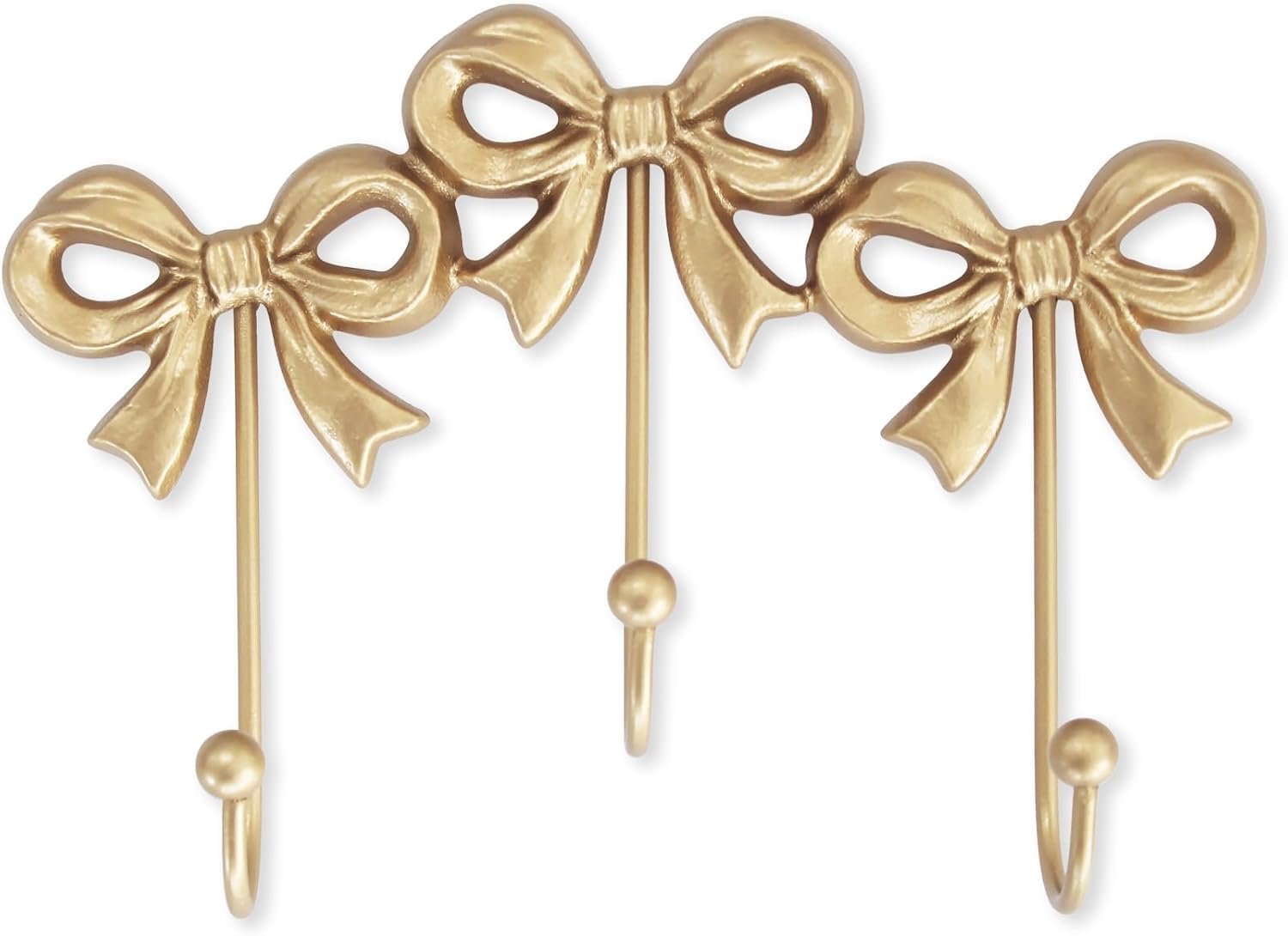 Small Bow Wall Hook,Gold Wall Mounted Functional Hooks,Antique Gold Cast Iron Hook for Coats,Bags, Bath Towels,Room Decorations,Girls Room,Bathroom,Office(Three-Bows Hooks:8.27x5.59 inches) - Image 2