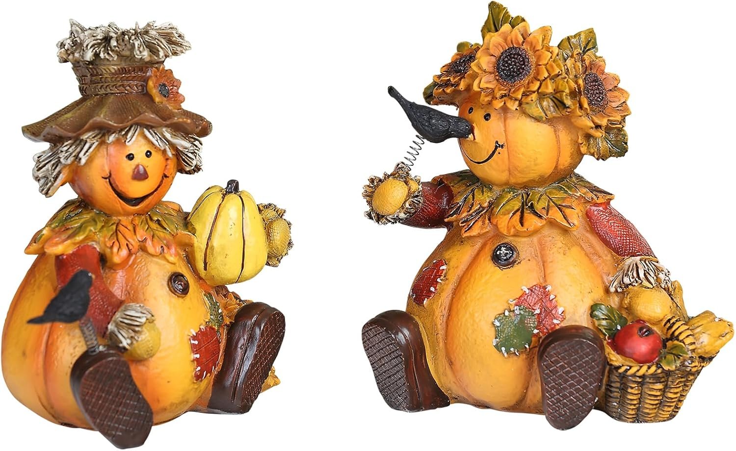Topadorn Polystone Table Decor Seasonal Fall Harvest Statue Pumpkin People Dolls for Home Fall Decor for Thanksgiving Day, Set of 2 - Image 2