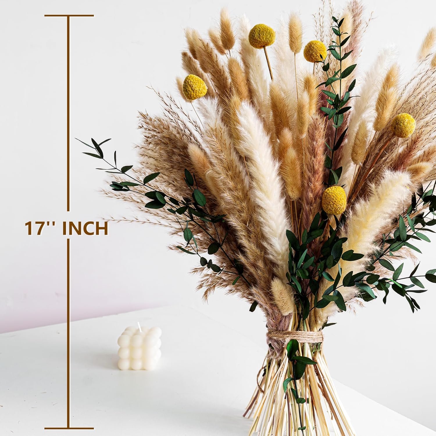 Boho Dried Flowers Bouquet – Olive Green Wall Decor, Pampas Grass Bouquet, Rustic Flower Arrangement, Moody Office & Bedroom Decor, DIY Home Vase Filler, Farmhouse Floral, Boho Wedding Bouquet - Image 5