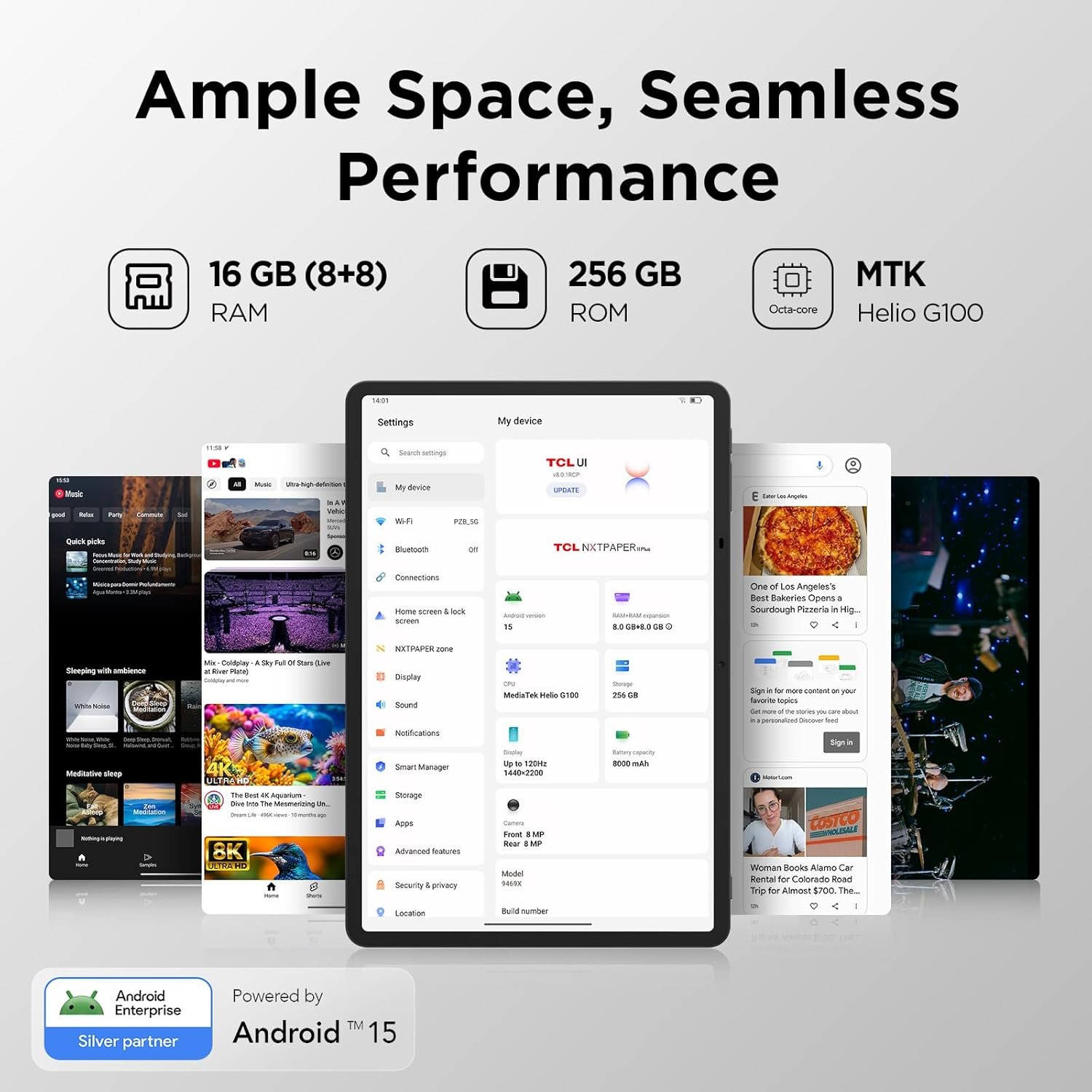 TCL NXTPAPER 11 Plus Android Tablet, 11.5" 120Hz 2.2K Drawing Pad & Digital Notebook, Stylus & Flip Case Included, NXTPAPER 4.0 Display, AI Tools, 8+8GB RAM, 256GB Storage, 8000mAh Battery, Onyx Black - Image 6