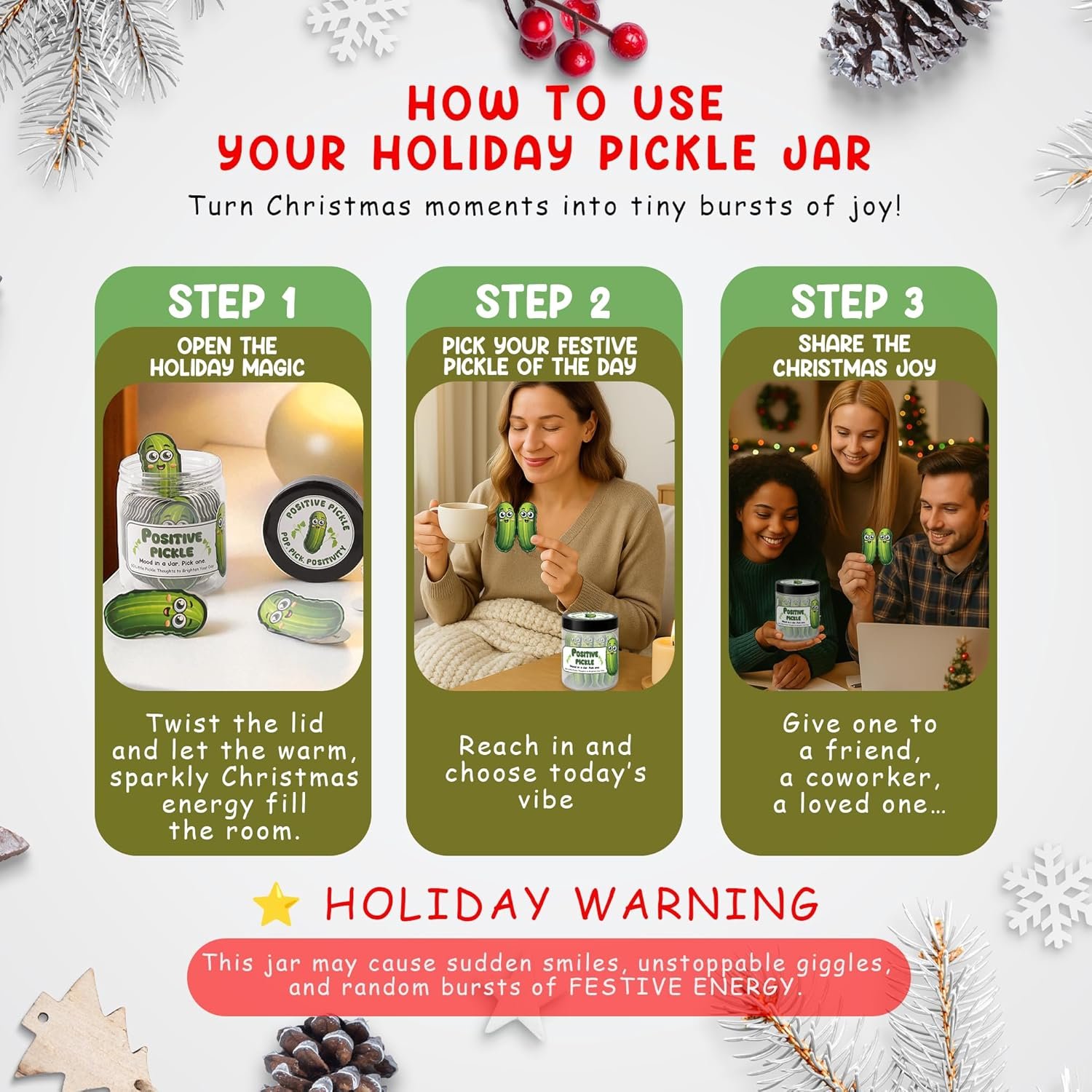 Emotional Supports Pickle Jar, 60 Affirmation Cards for Women, Positive Pickle Gifts, for Women, White Elephant Gifts, Teen Girl Gifts Trendy Stuff, Stocking Stuffers for Teen Girls - Image 4