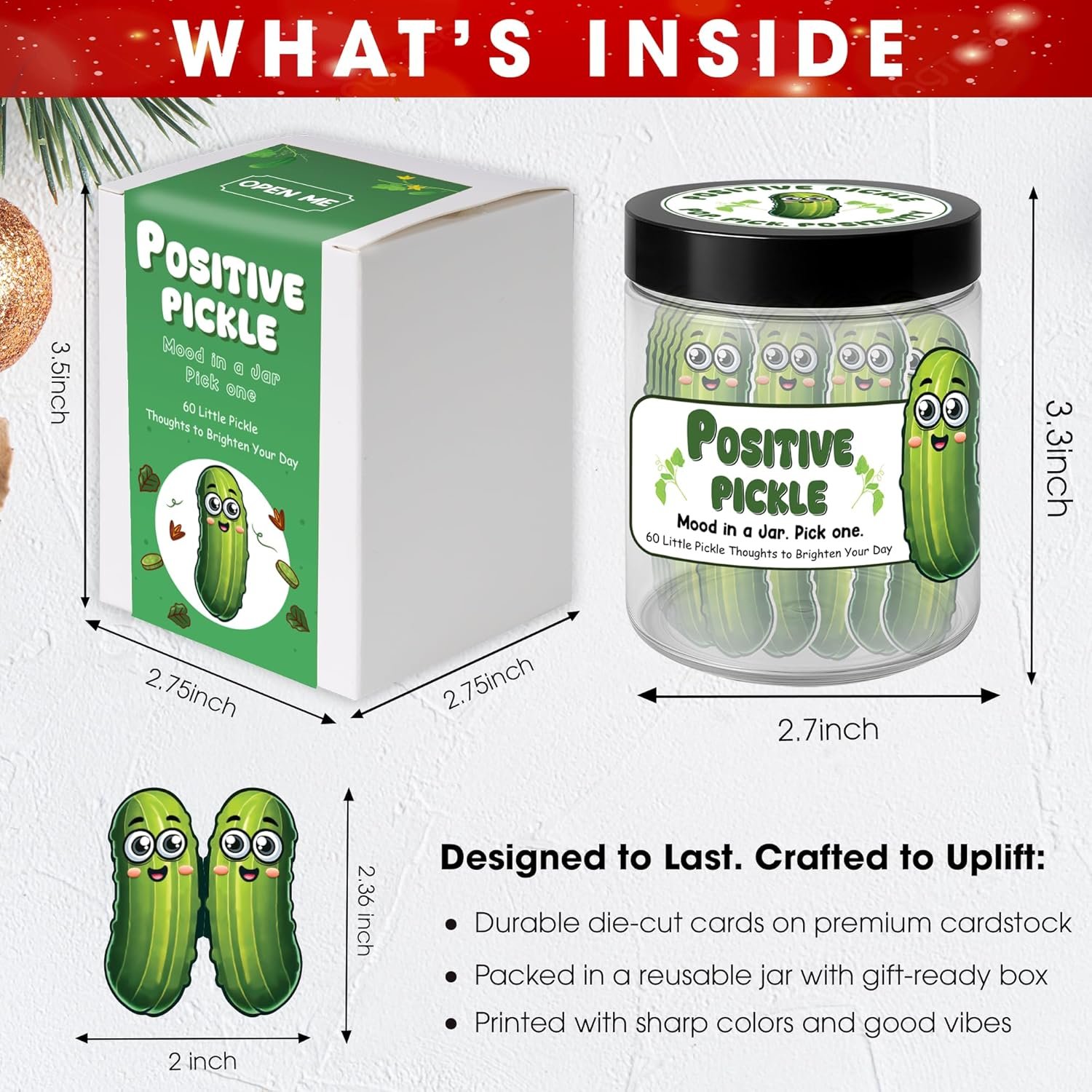 Emotional Supports Pickle Jar, 60 Affirmation Cards for Women, Positive Pickle Gifts, for Women, White Elephant Gifts, Teen Girl Gifts Trendy Stuff, Stocking Stuffers for Teen Girls - Image 7