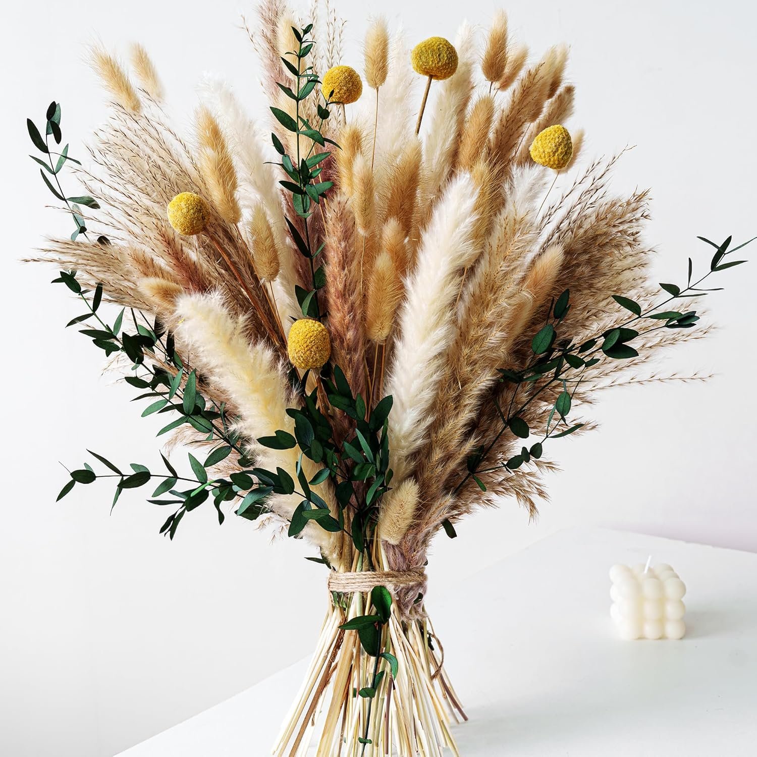 Boho Dried Flowers Bouquet – Olive Green Wall Decor, Pampas Grass Bouquet, Rustic Flower Arrangement, Moody Office & Bedroom Decor, DIY Home Vase Filler, Farmhouse Floral, Boho Wedding Bouquet - Image 2