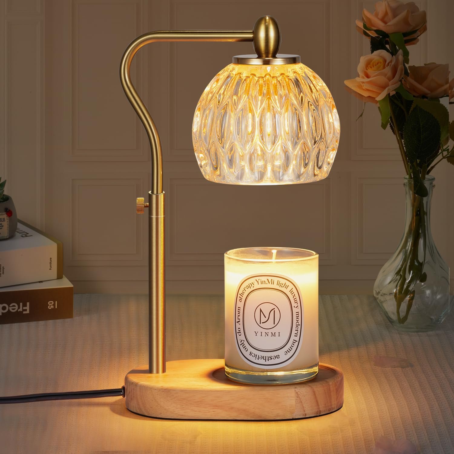 Candle Warmer, Candle Warmer Lamp with Timer & Dimmer Height Adjustable Scented Candles, with 2 * 50W Bulbs for Home Decor Mothers Day(Gold) - Image 2
