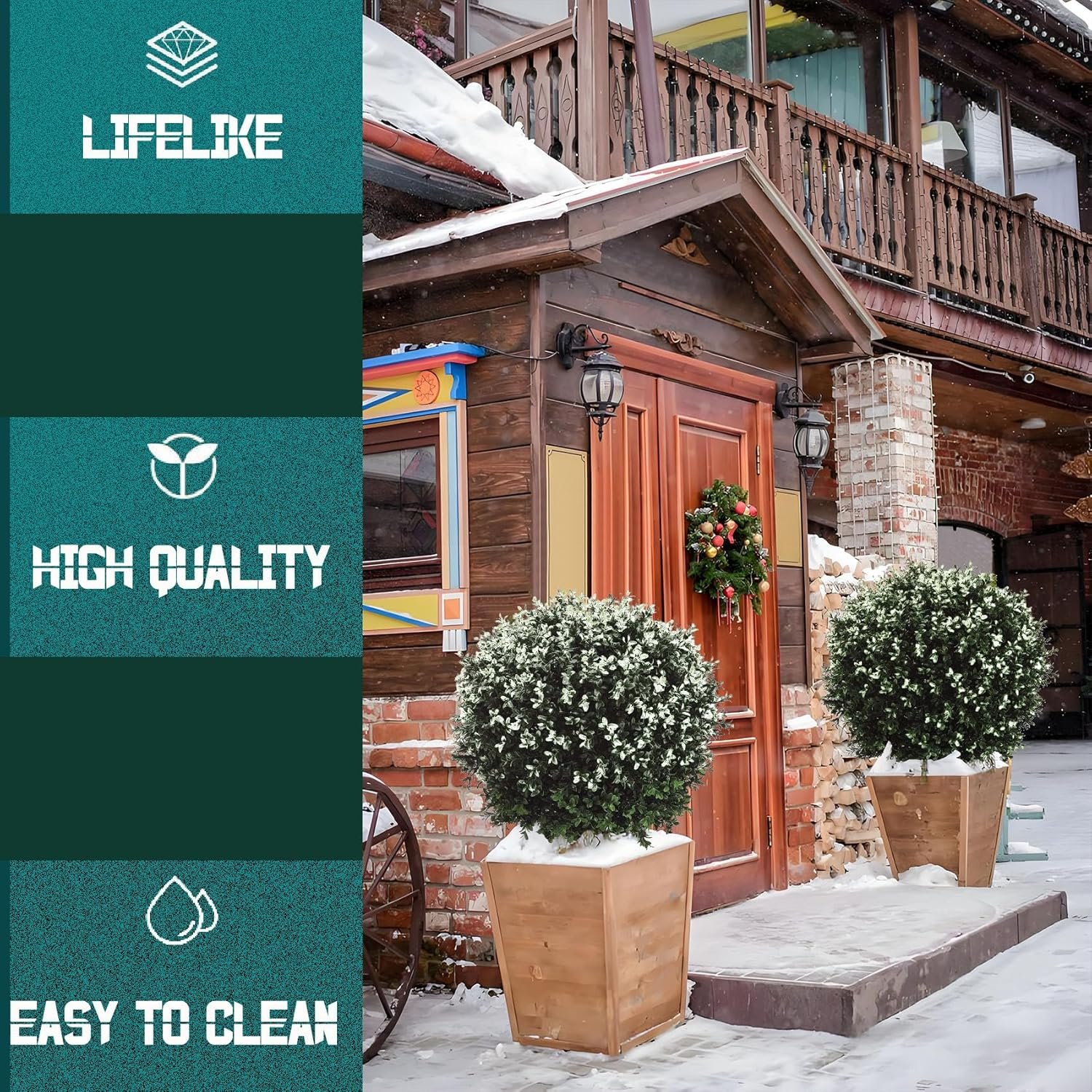 26" T x 17.5" D Artificial Boxwood Trees Set of 2 UV-Resistant Real-Touch Artificial Topiary for Front Porch and Home Décor - Image 4