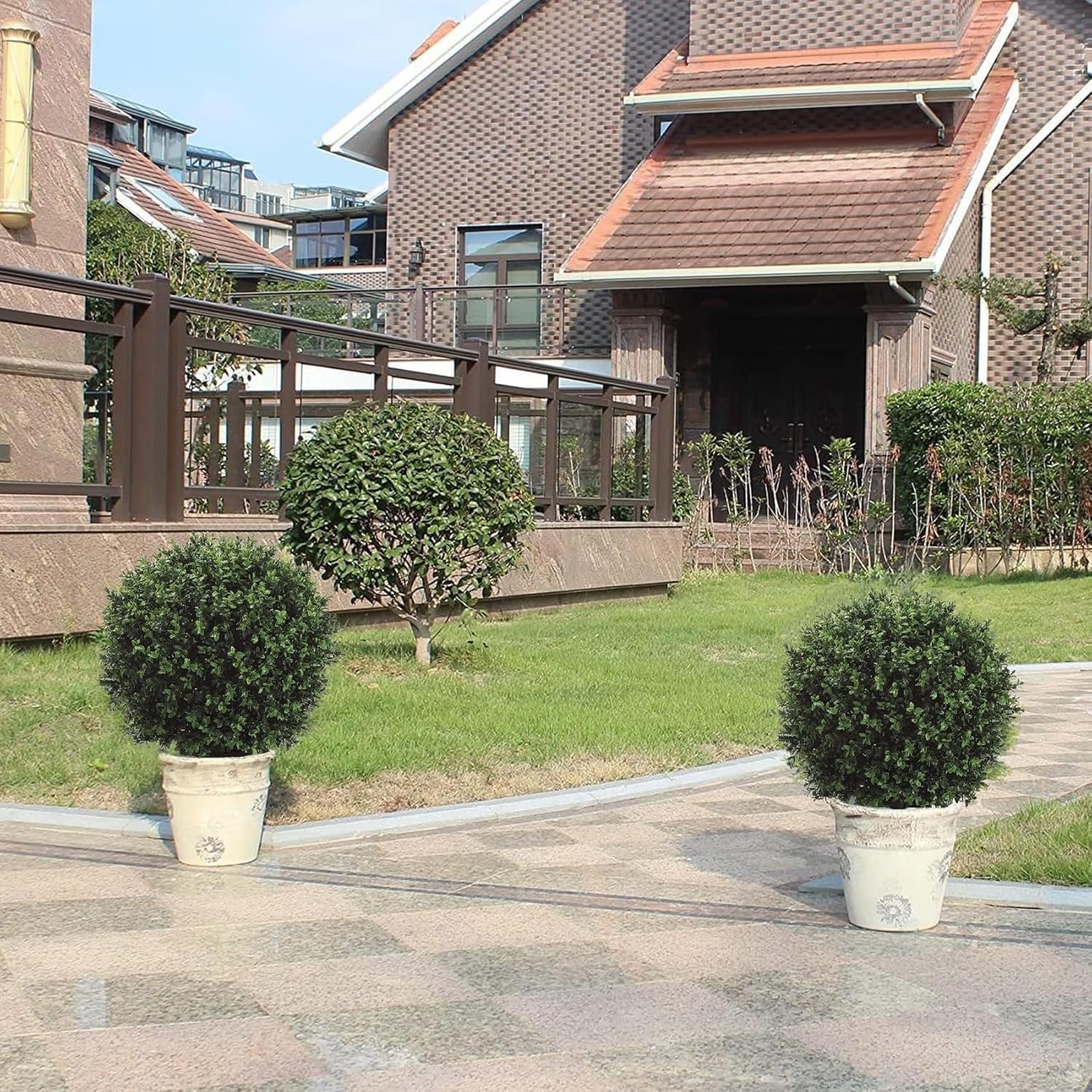 26" T x 17.5" D Artificial Boxwood Trees Set of 2 UV-Resistant Real-Touch Artificial Topiary for Front Porch and Home Décor - Image 7