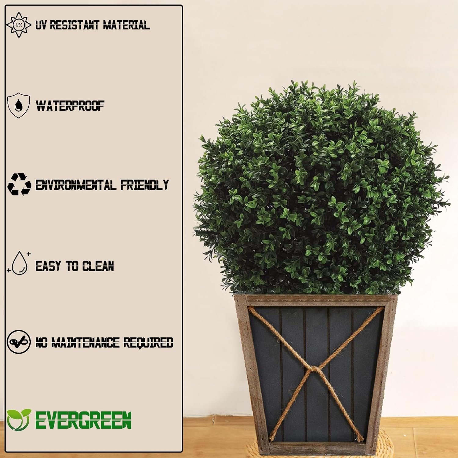 26" T x 17.5" D Artificial Boxwood Trees Set of 2 UV-Resistant Real-Touch Artificial Topiary for Front Porch and Home Décor - Image 8