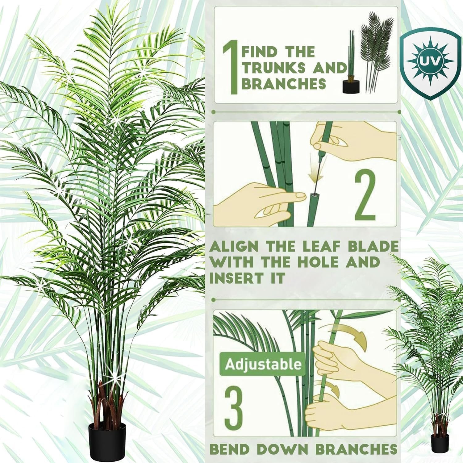 6ft Tall Artificial Areca Palm Trees – Set of 2 | 19-Trunk Real Touch Fake Palm with Natural Moss & Pot | Lifelike Faux Plants for Home, Office, or Patio Indoor/Outdoor Decor - Image 10
