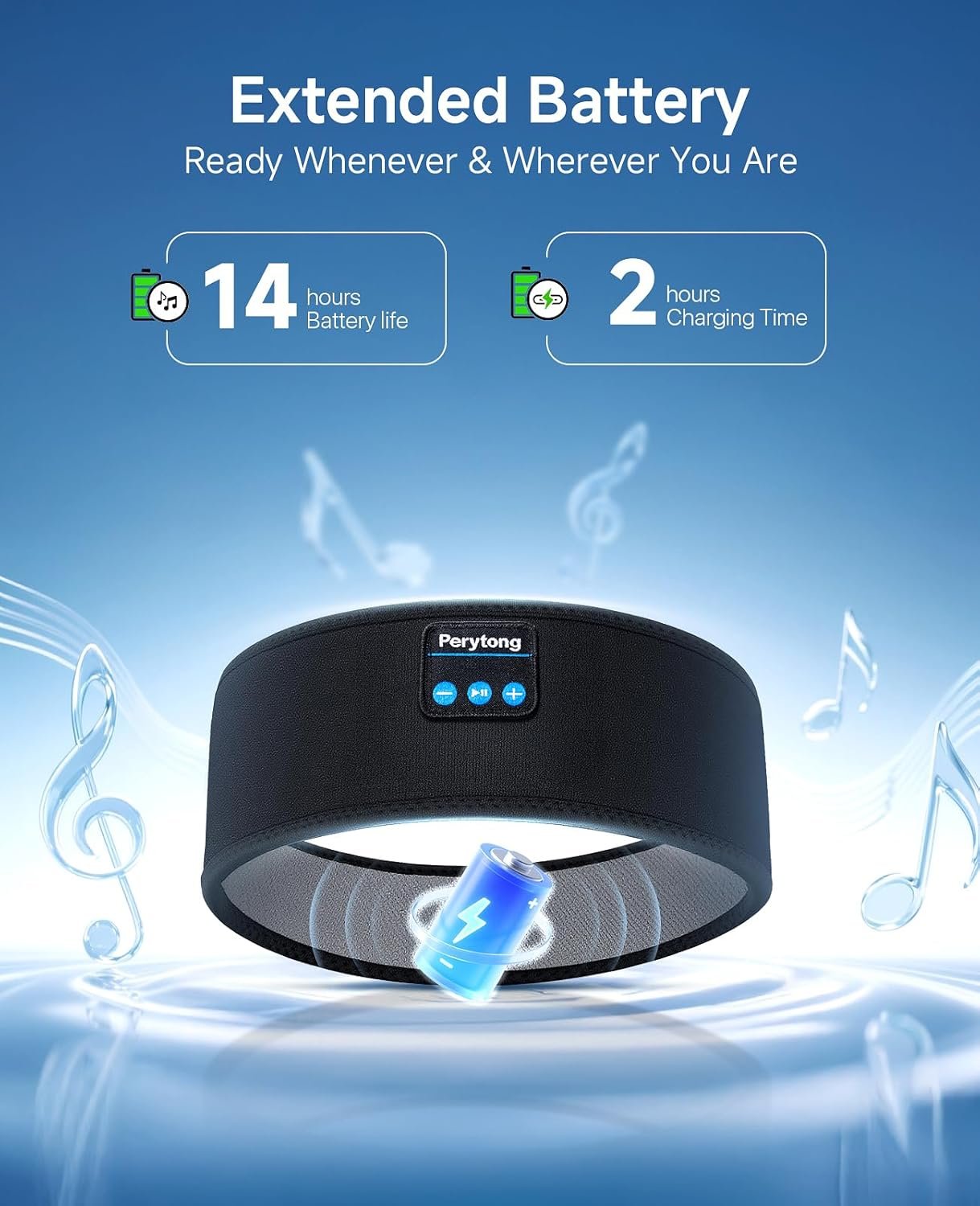 Perytong Sleep Headphones Wireless, Bluetooth Sports Headband Headphones with Ultra-Thin HD Stereo Speakers Perfect for Sleeping,Workout,Jogging,Yoga,Insomnia, Air Travel, Meditation (Black) - Image 5