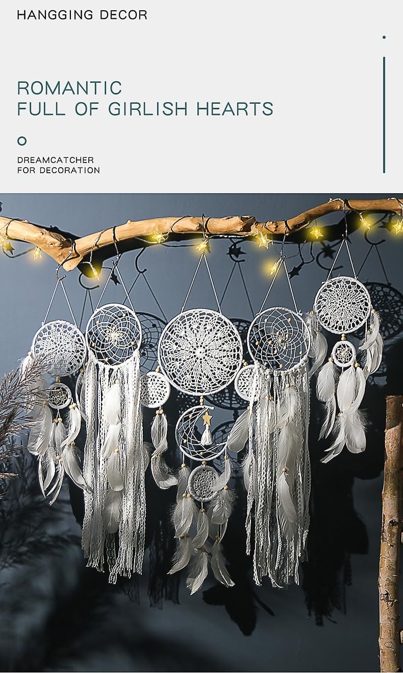 Set of 5 Boho, Hanging Large Boho Dream Catcher Wall Hanging Moon Dream Catcher Set Dream Catchers Wall Decor for Vintage Wedding Home Decorations (Camel) - Image 6