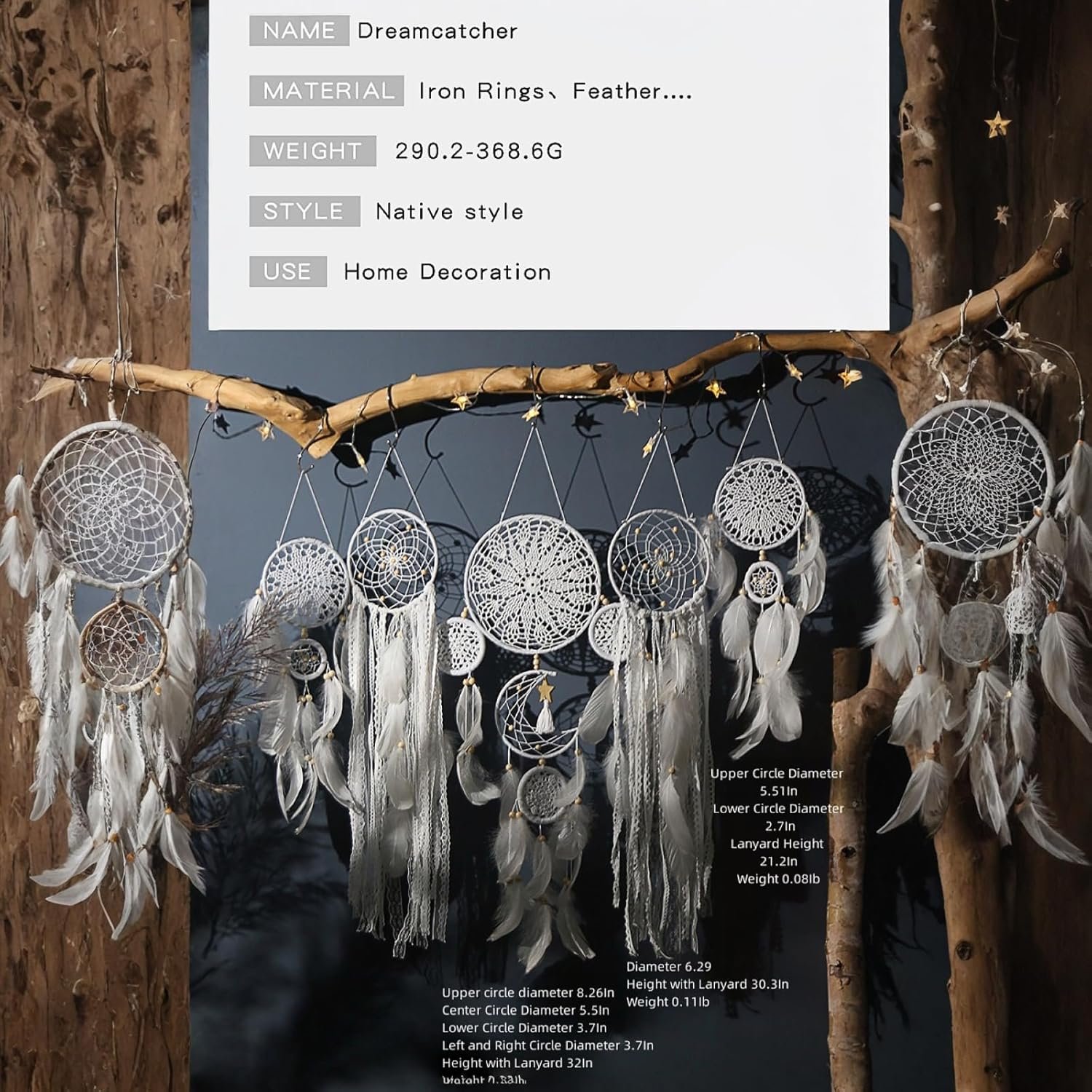 Set of 5 Boho, Hanging Large Boho Dream Catcher Wall Hanging Moon Dream Catcher Set Dream Catchers Wall Decor for Vintage Wedding Home Decorations (Camel) - Image 8