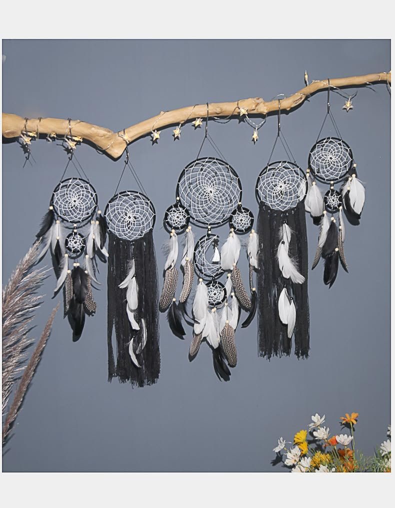 Set of 5 Boho, Hanging Large Boho Dream Catcher Wall Hanging Moon Dream Catcher Set Dream Catchers Wall Decor for Vintage Wedding Home Decorations (Camel) - Image 9