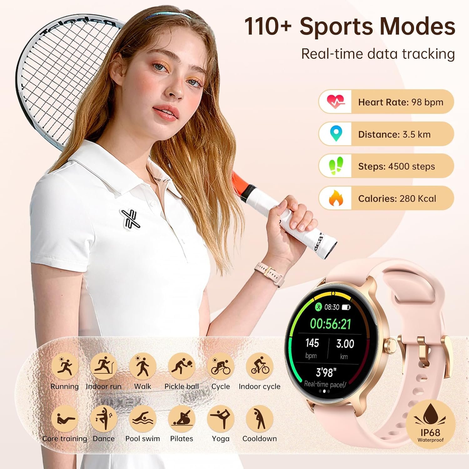 Smart Watch for Women, 1.27" AMOLED Screen Smartwatch with Answer/Make Call for iPhone/Android/Samsung, Fitness Tracker with 120+ Sport Modes, Heart Rate/Sleep/Health Monitor, IP68 Waterproof, 2 Bands - Image 5