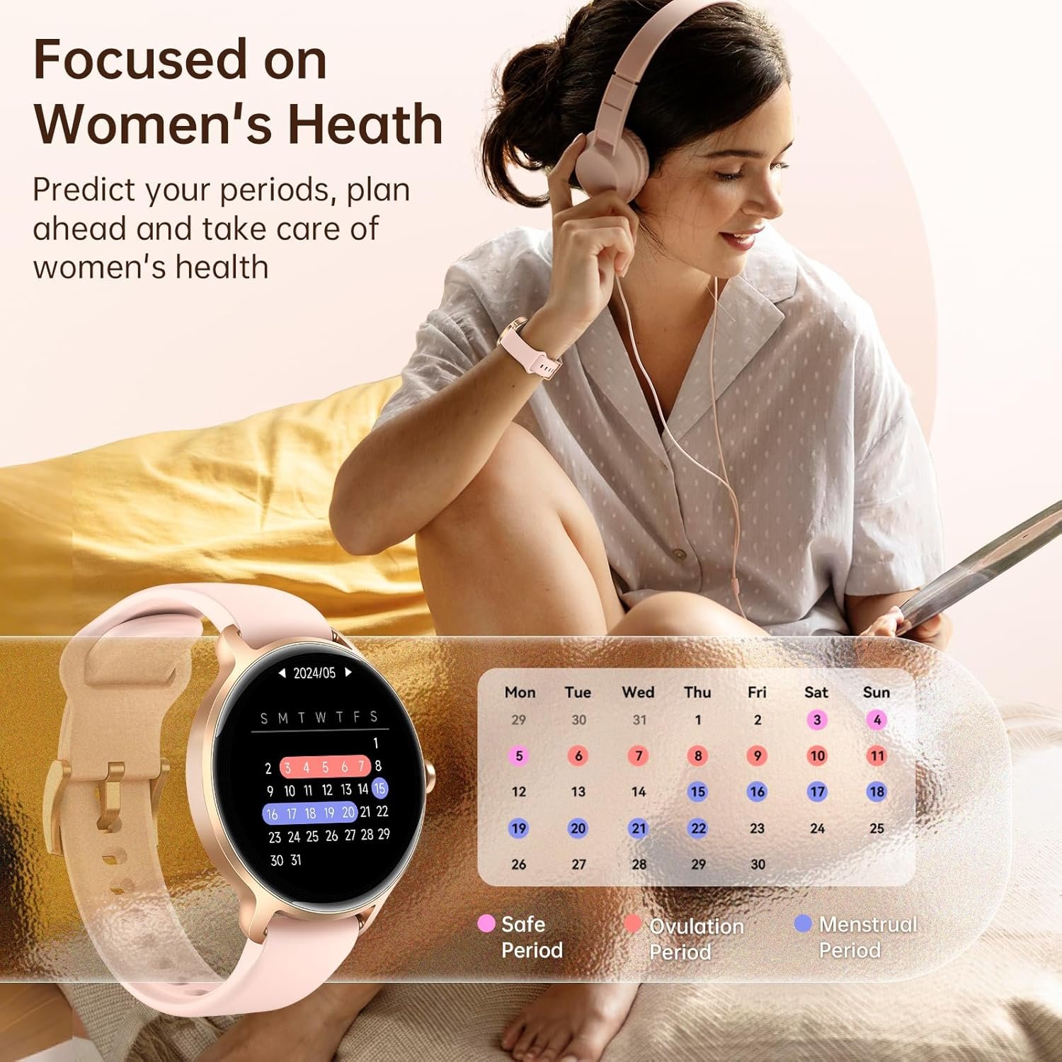 Smart Watch for Women, 1.27" AMOLED Screen Smartwatch with Answer/Make Call for iPhone/Android/Samsung, Fitness Tracker with 120+ Sport Modes, Heart Rate/Sleep/Health Monitor, IP68 Waterproof, 2 Bands - Image 8