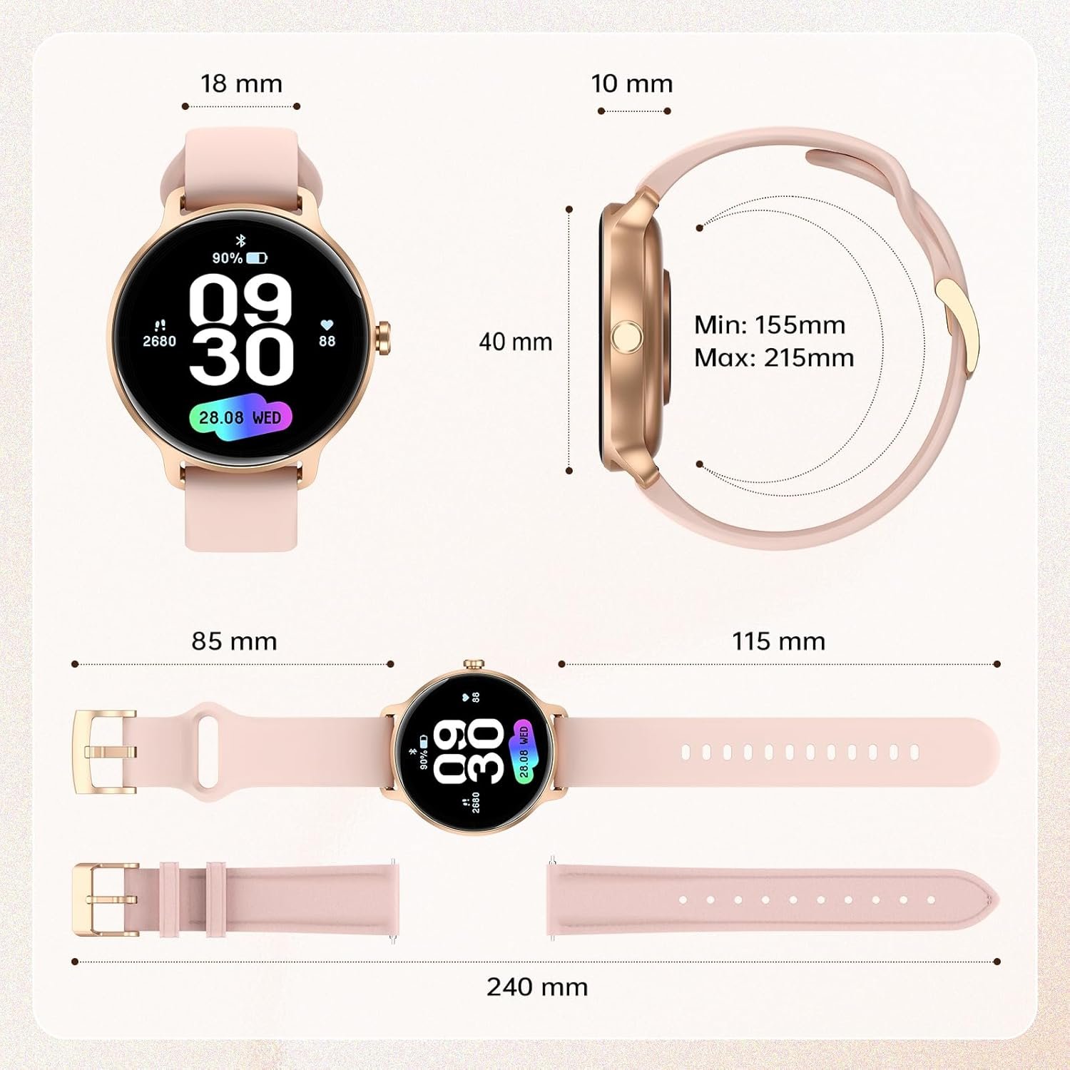 Smart Watch for Women, 1.27" AMOLED Screen Smartwatch with Answer/Make Call for iPhone/Android/Samsung, Fitness Tracker with 120+ Sport Modes, Heart Rate/Sleep/Health Monitor, IP68 Waterproof, 2 Bands - Image 10