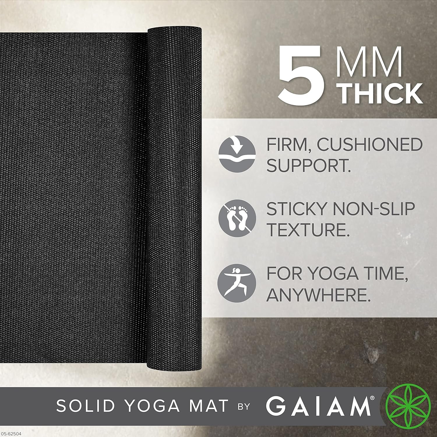 Gaiam Yoga Mat - Premium 5mm Solid Thick Non Slip Exercise & Fitness Mat for All Types of Yoga, Pilates & Floor Workouts (68" x 24" x 5mm) - Image 3