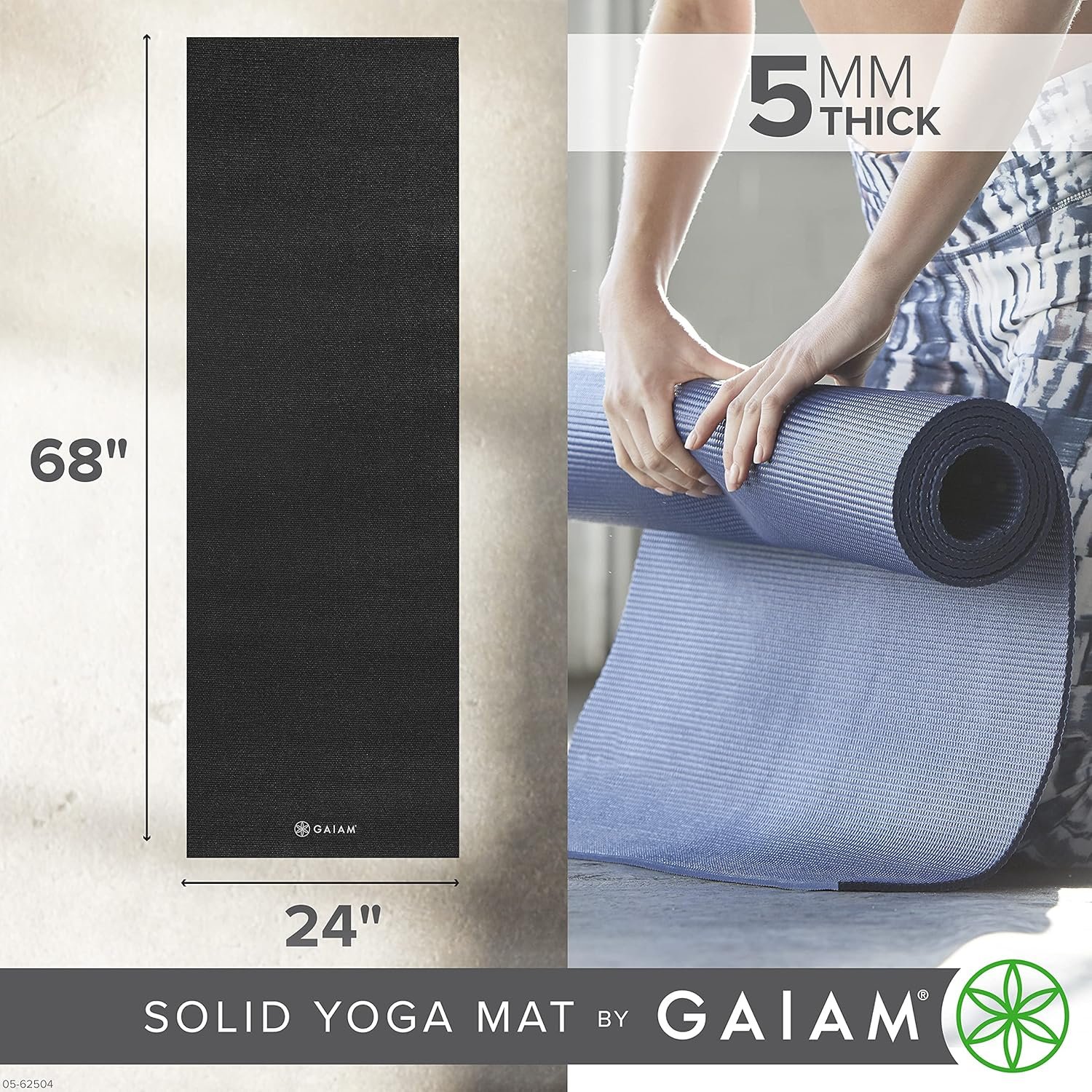 Gaiam Yoga Mat - Premium 5mm Solid Thick Non Slip Exercise & Fitness Mat for All Types of Yoga, Pilates & Floor Workouts (68" x 24" x 5mm) - Image 4