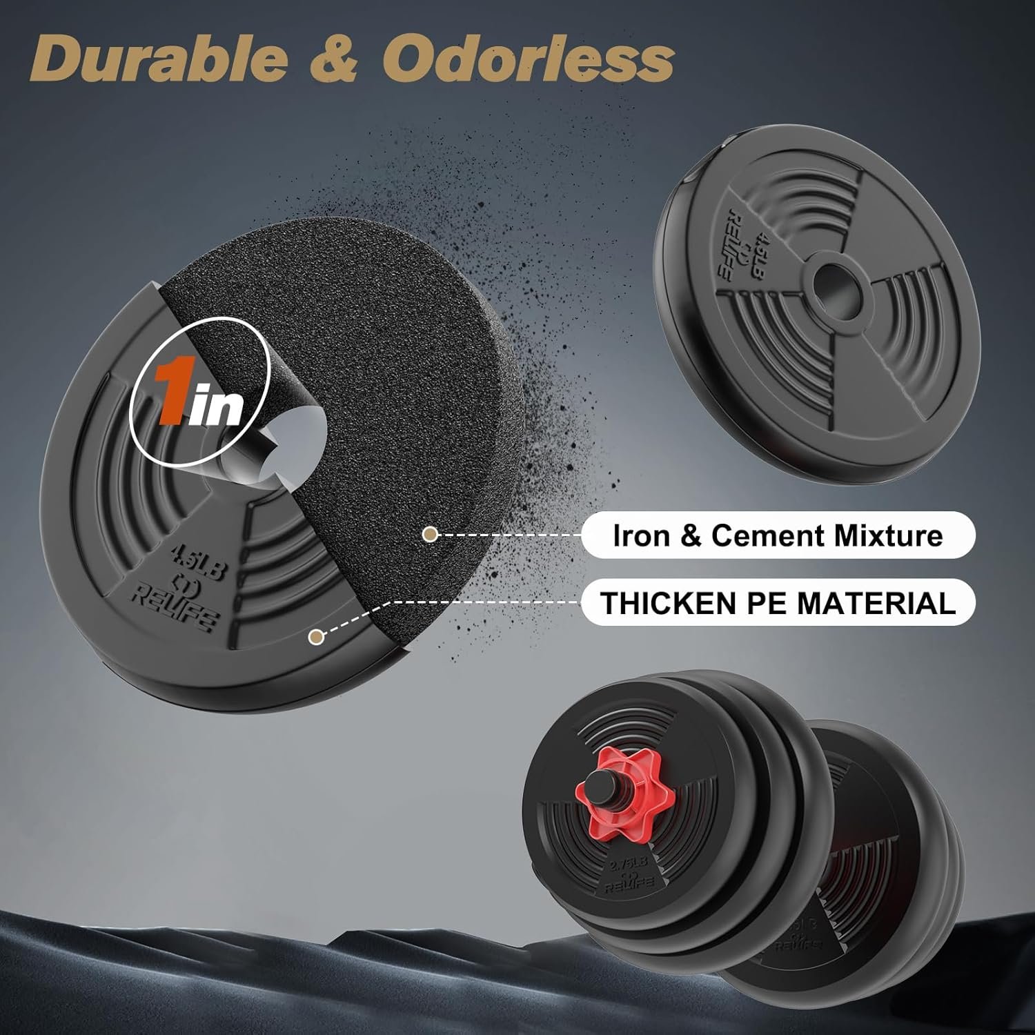 RELIFE REBUILD YOUR LIFE Adjustable Dumbbells Set 6 in 1 Weight Set Dumbbell Barbell Kettlebells, Push-up, Push up Stand and Ab roller for Workout Home Fitness Equipment - Image 3