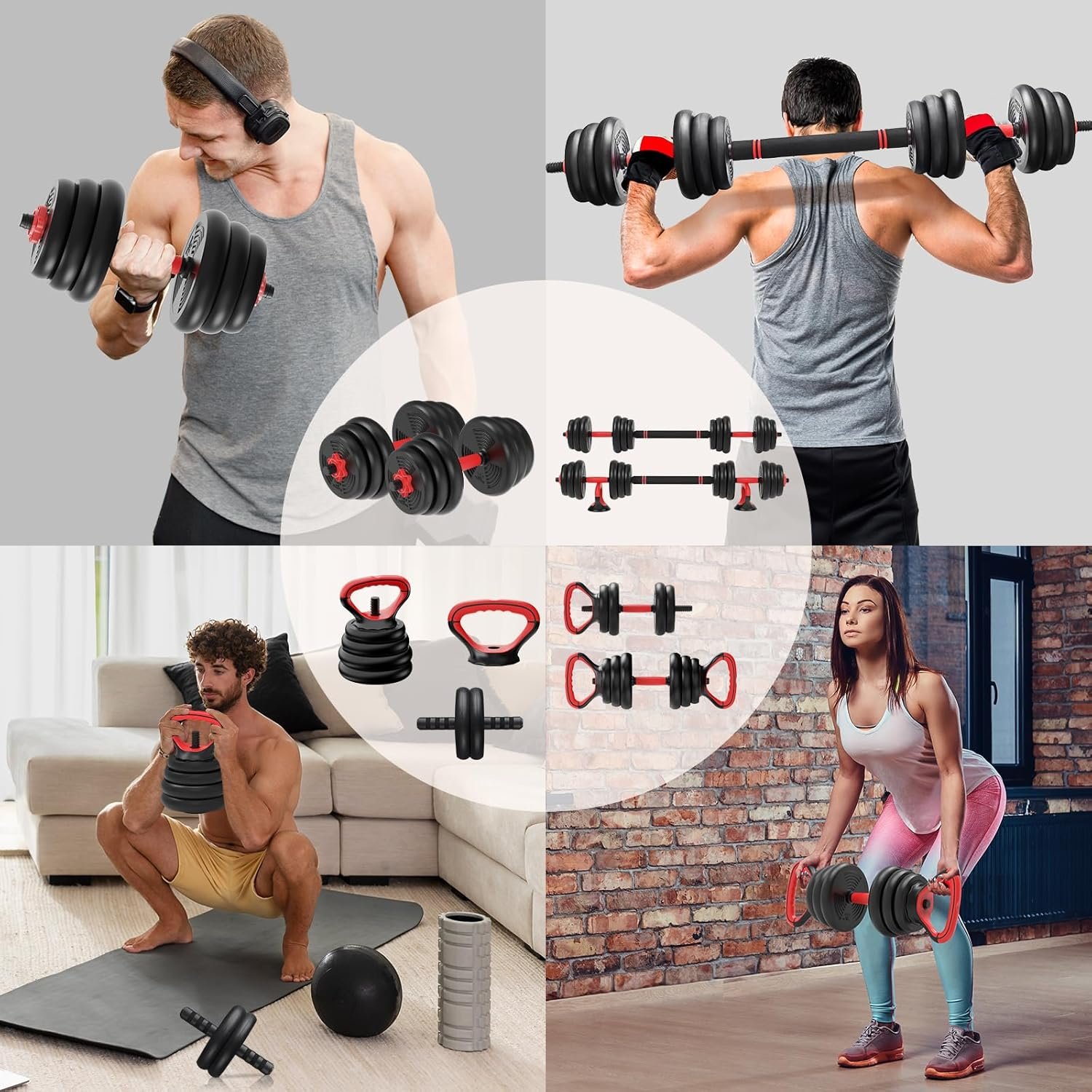 RELIFE REBUILD YOUR LIFE Adjustable Dumbbells Set 6 in 1 Weight Set Dumbbell Barbell Kettlebells, Push-up, Push up Stand and Ab roller for Workout Home Fitness Equipment - Image 8