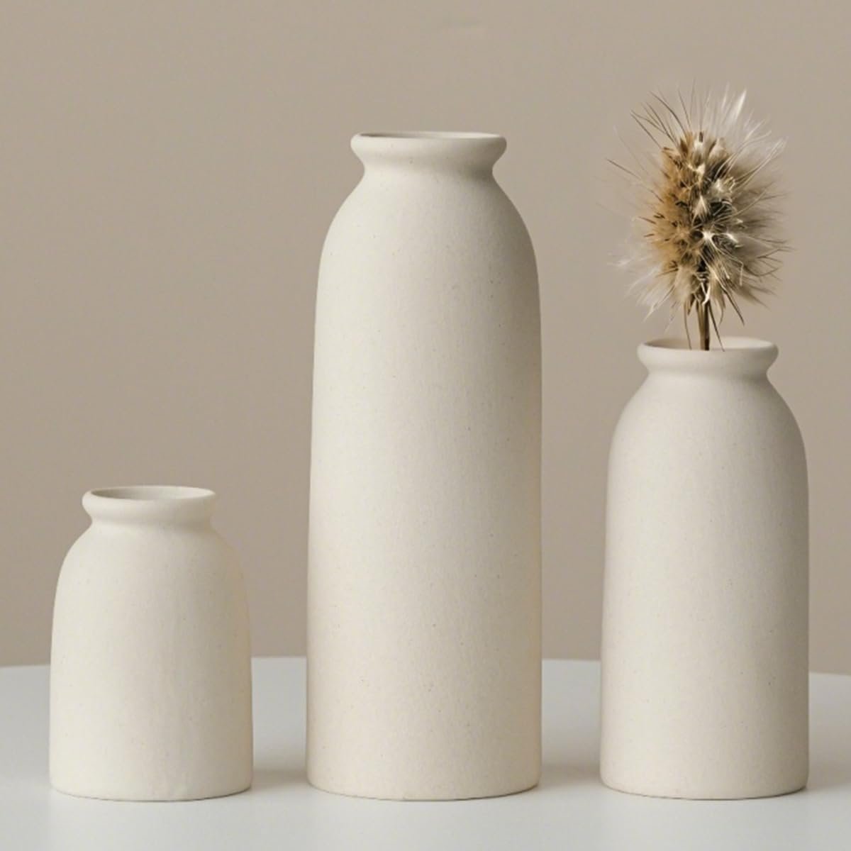 Ceramic Vase Set-3, Small Flower Vases for Decor, Modern Boho Farmhouse Style, Decorative Vases for Pampas Grass & Dried Flowers, Distressed Finish (Beige) - Image 3